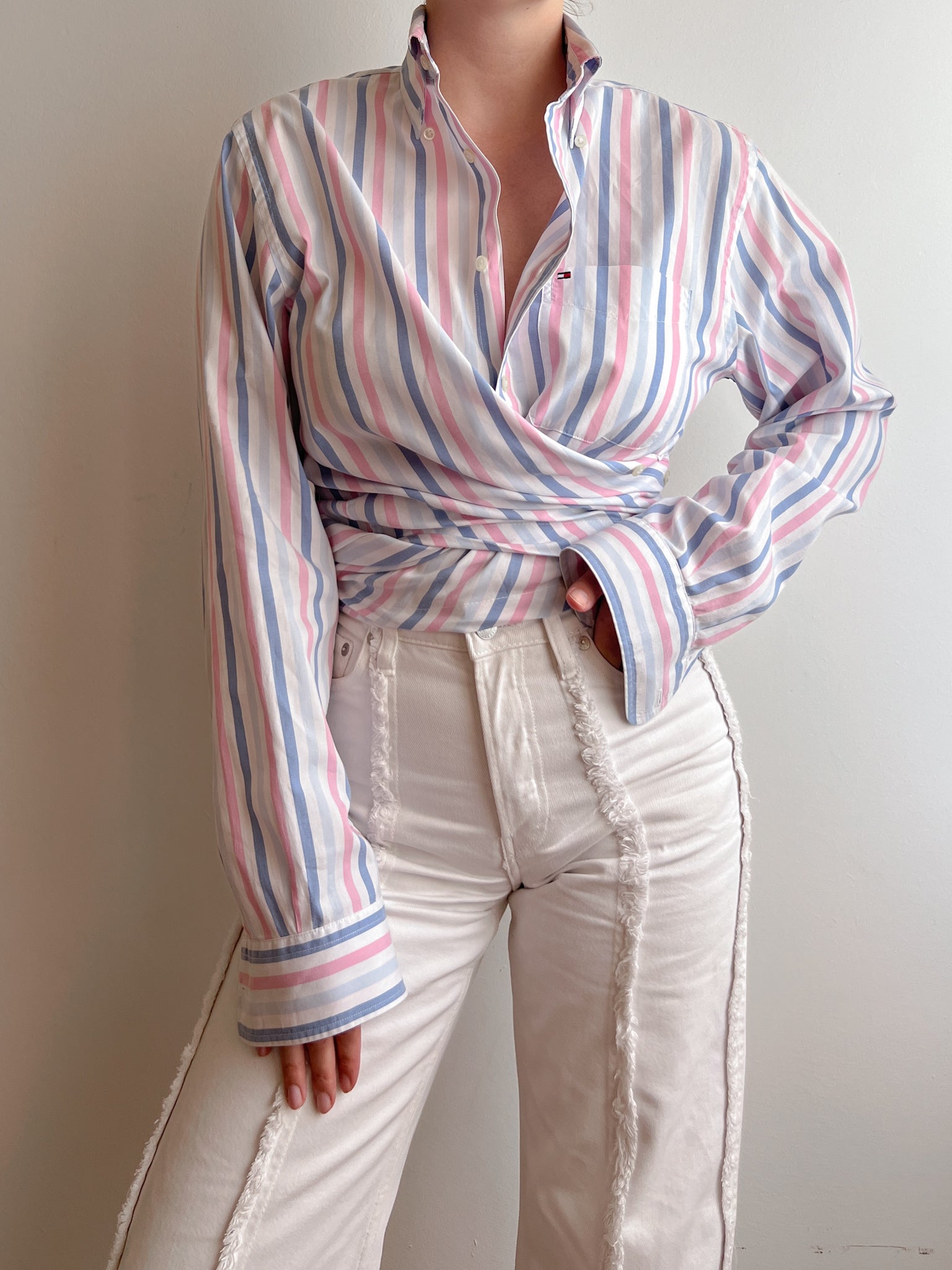 Pure cotton striped crossed shirt