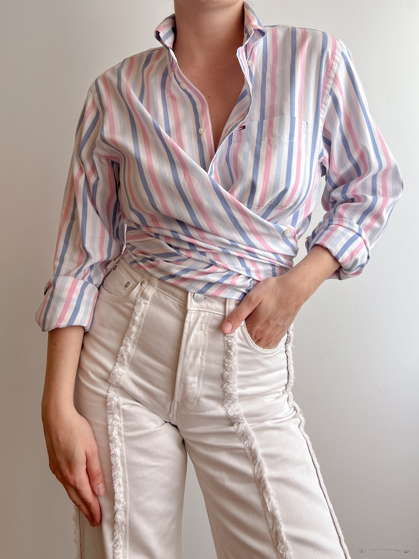 Pure cotton striped crossed shirt