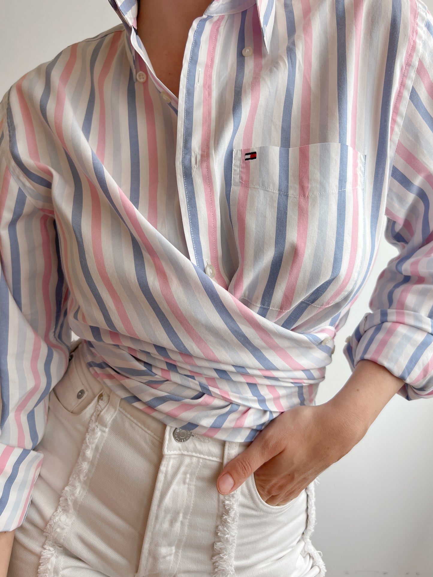 Pure cotton striped crossed shirt