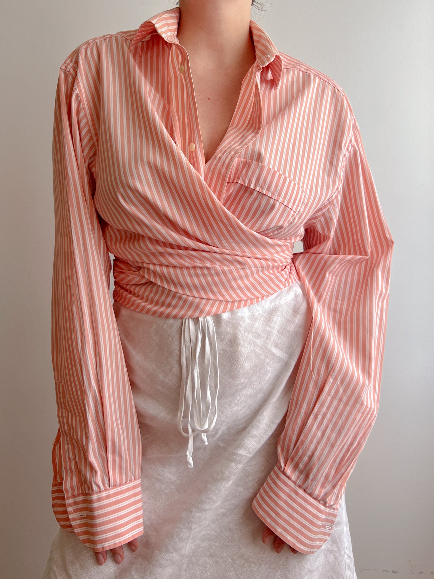 Pure cotton striped crossed shirt