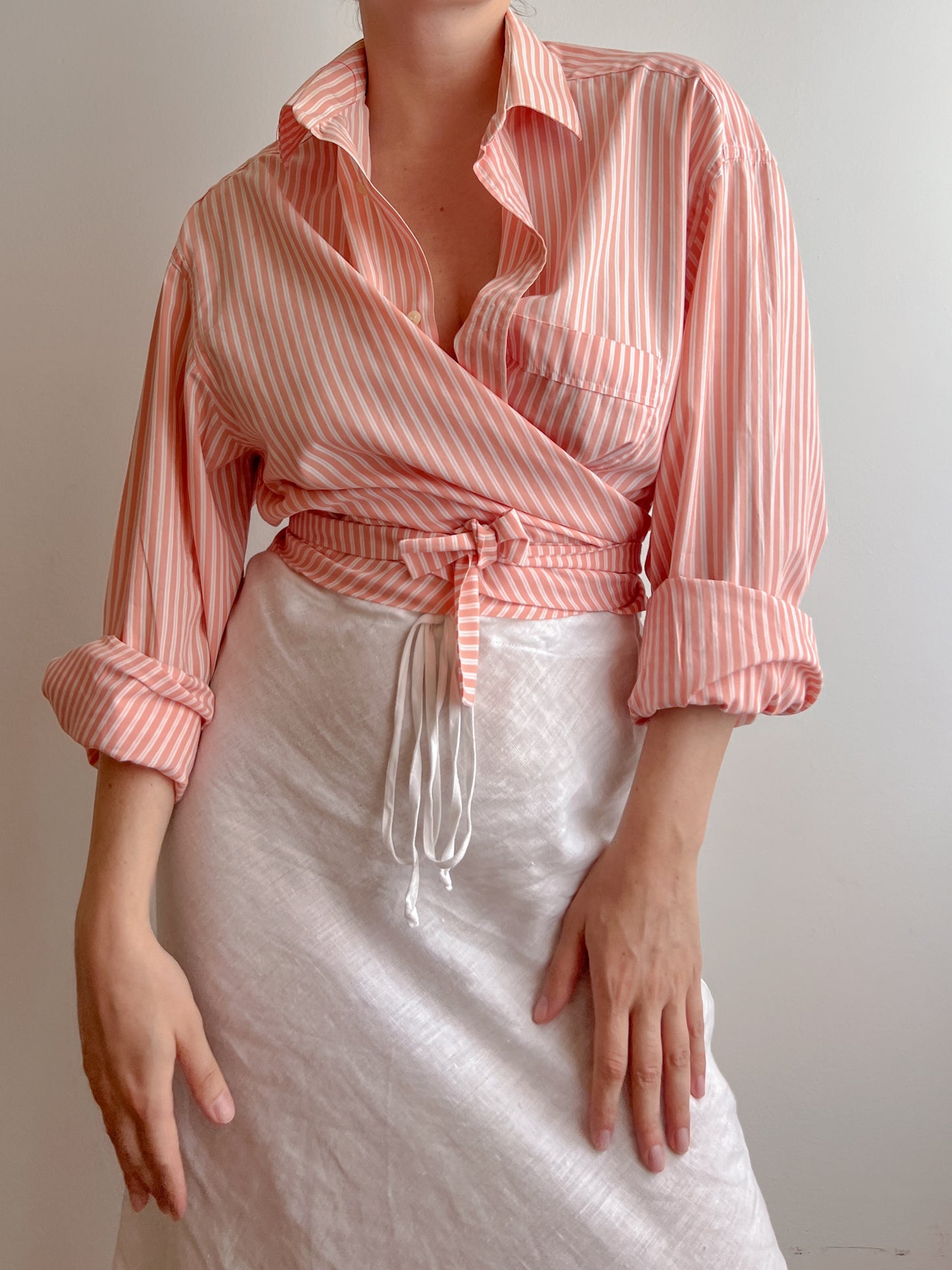 Pure cotton striped crossed shirt