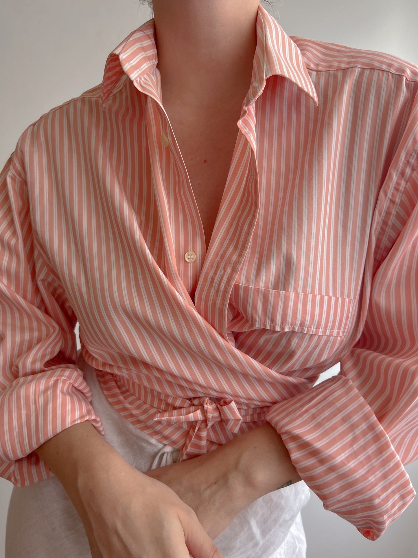 Pure cotton striped crossed shirt