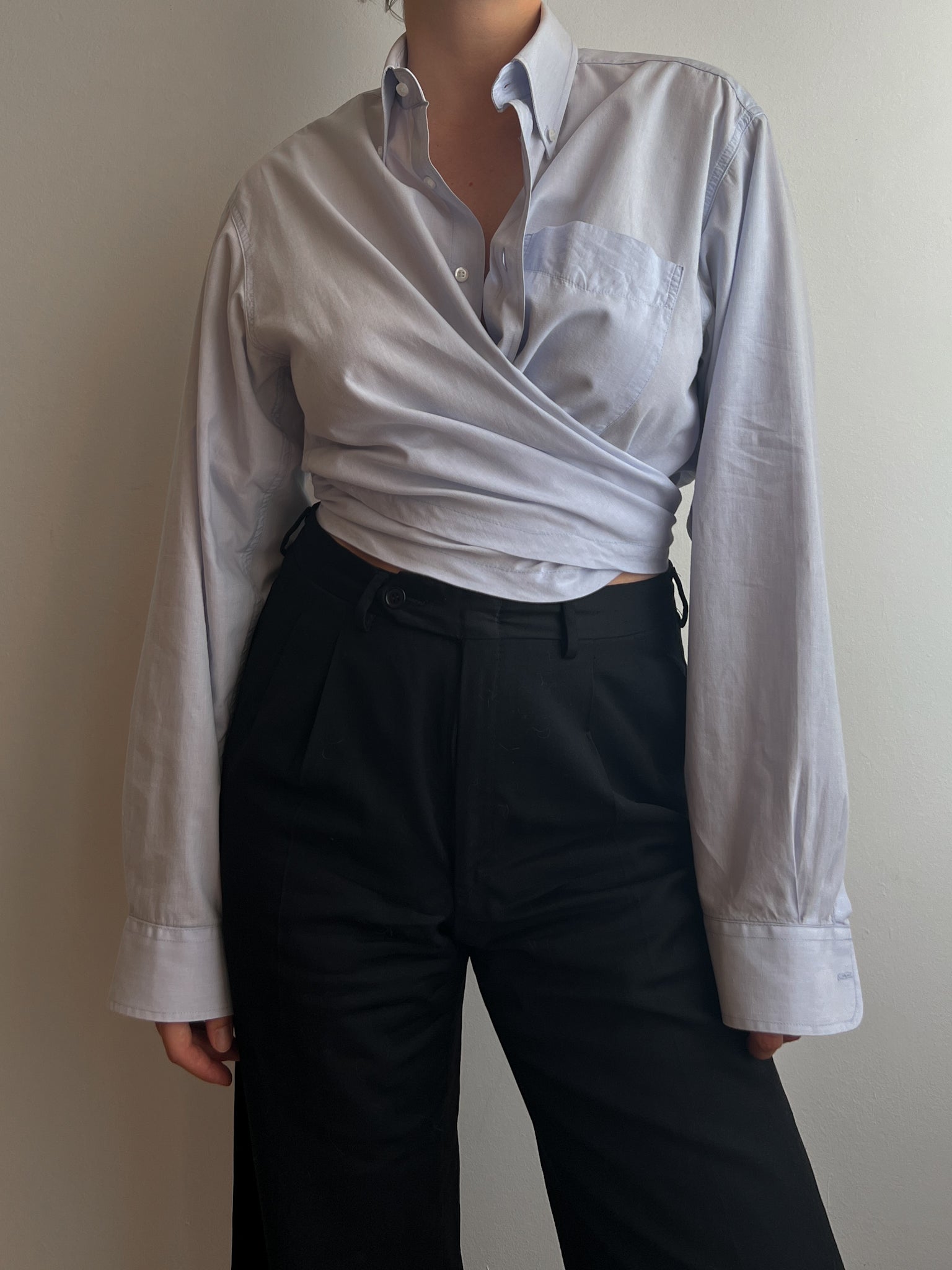 Pure cotton blue crossed shirt
