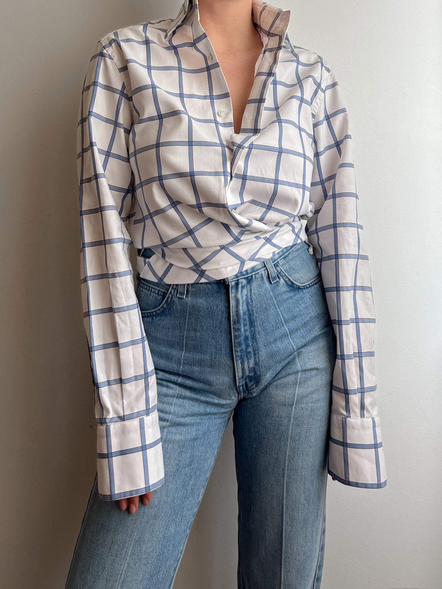 Pure cotton checked crossed shirt