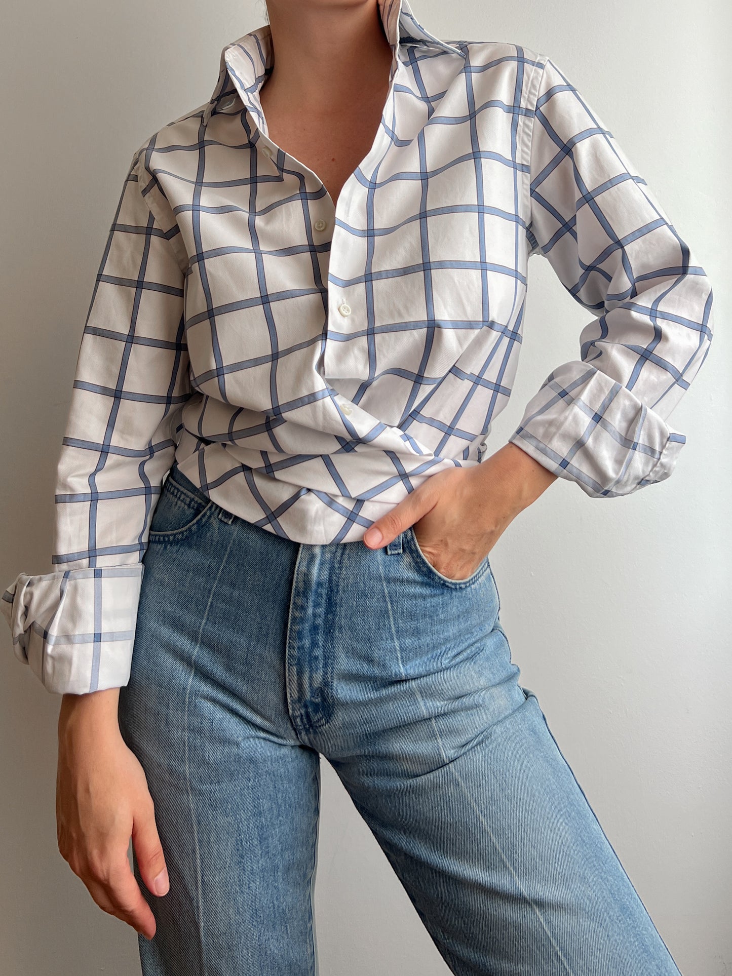 Pure cotton checked crossed shirt