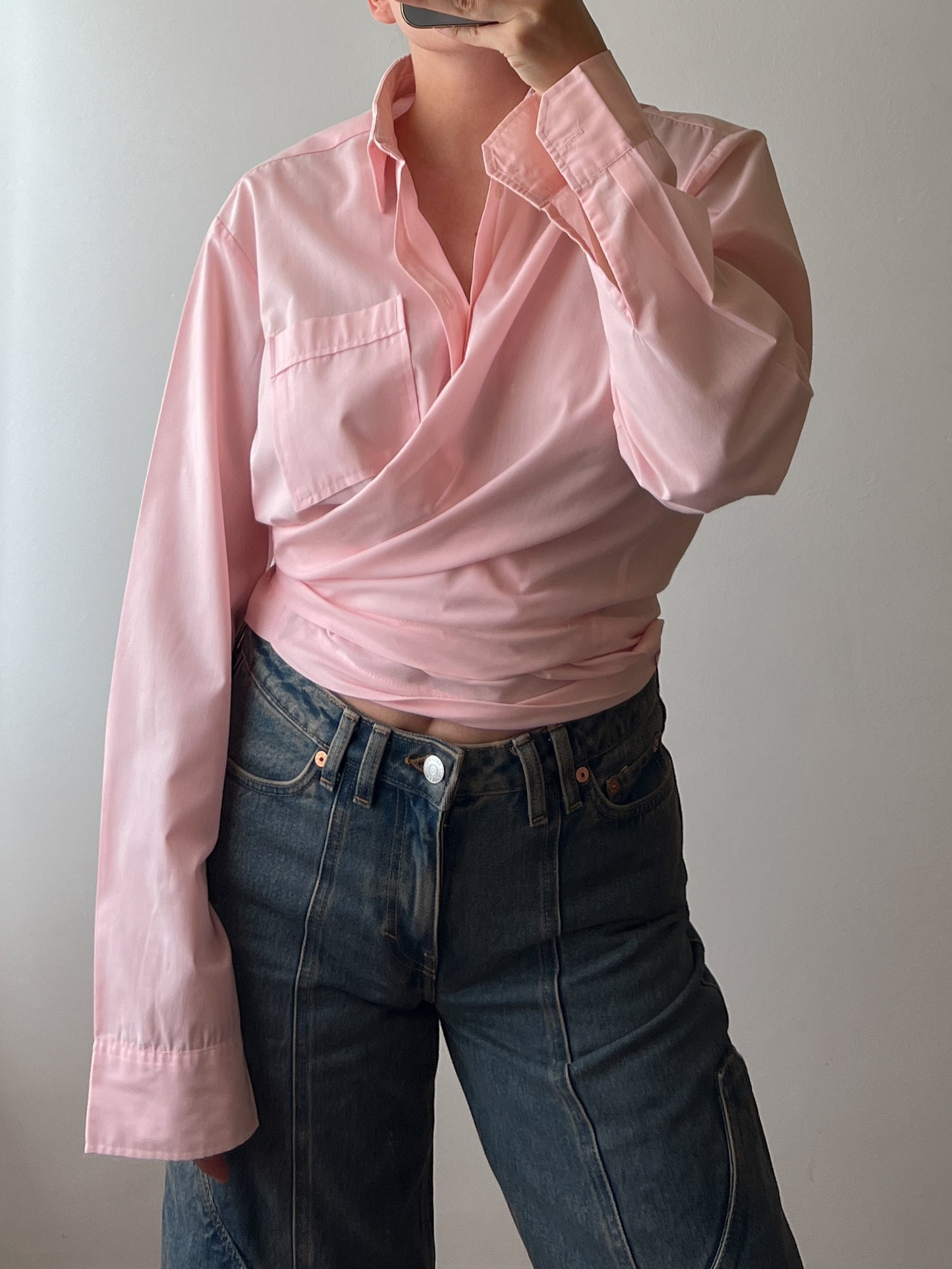 Pure cotton pink crossed shirt