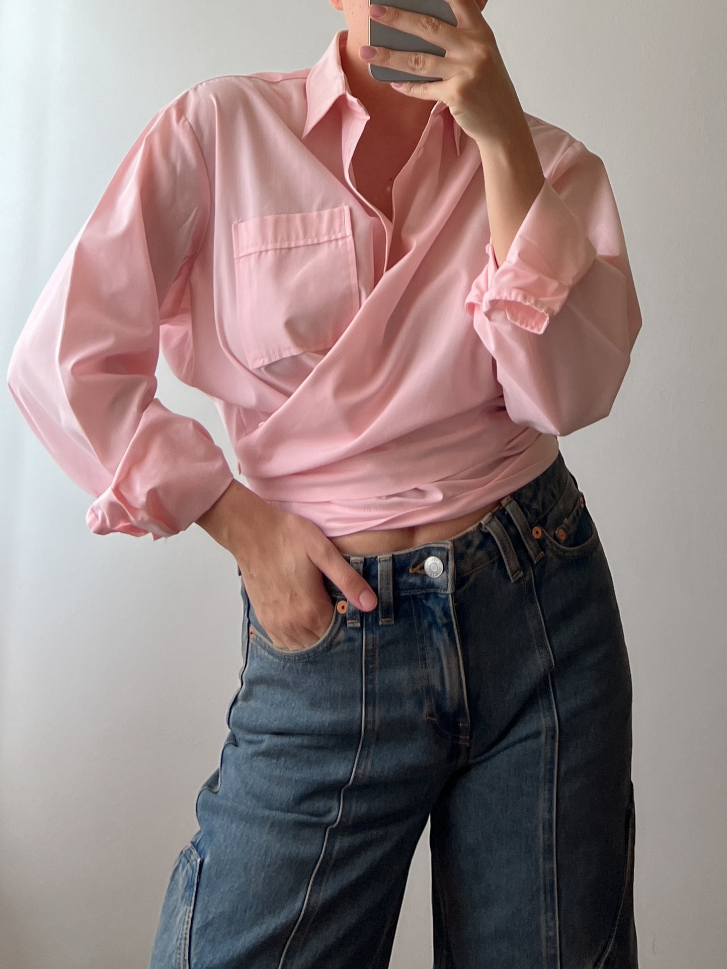 Pure cotton pink crossed shirt