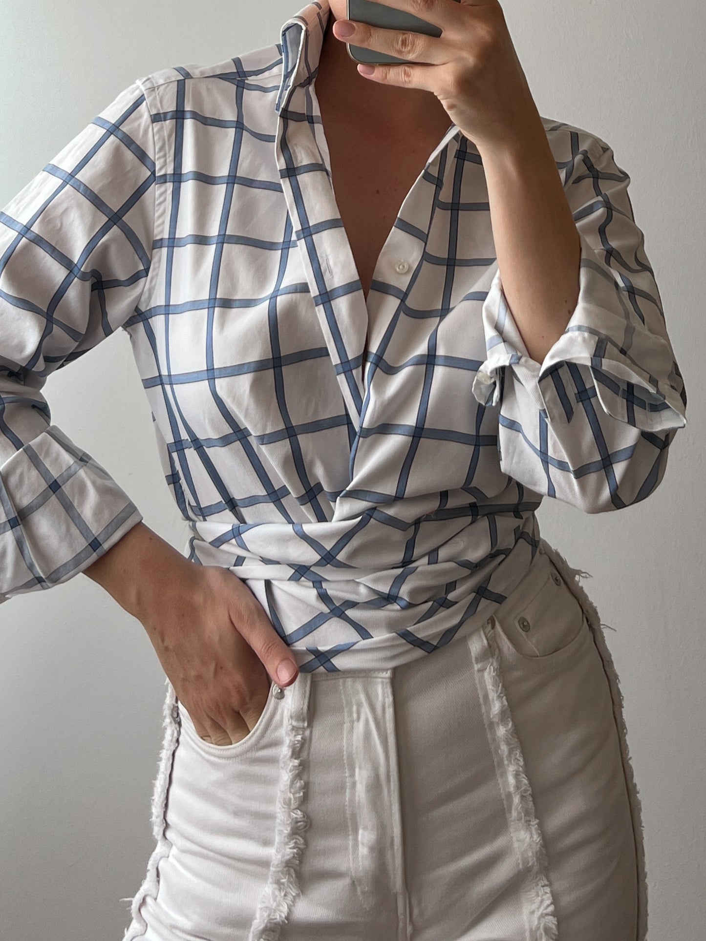 Pure cotton checked crossed shirt