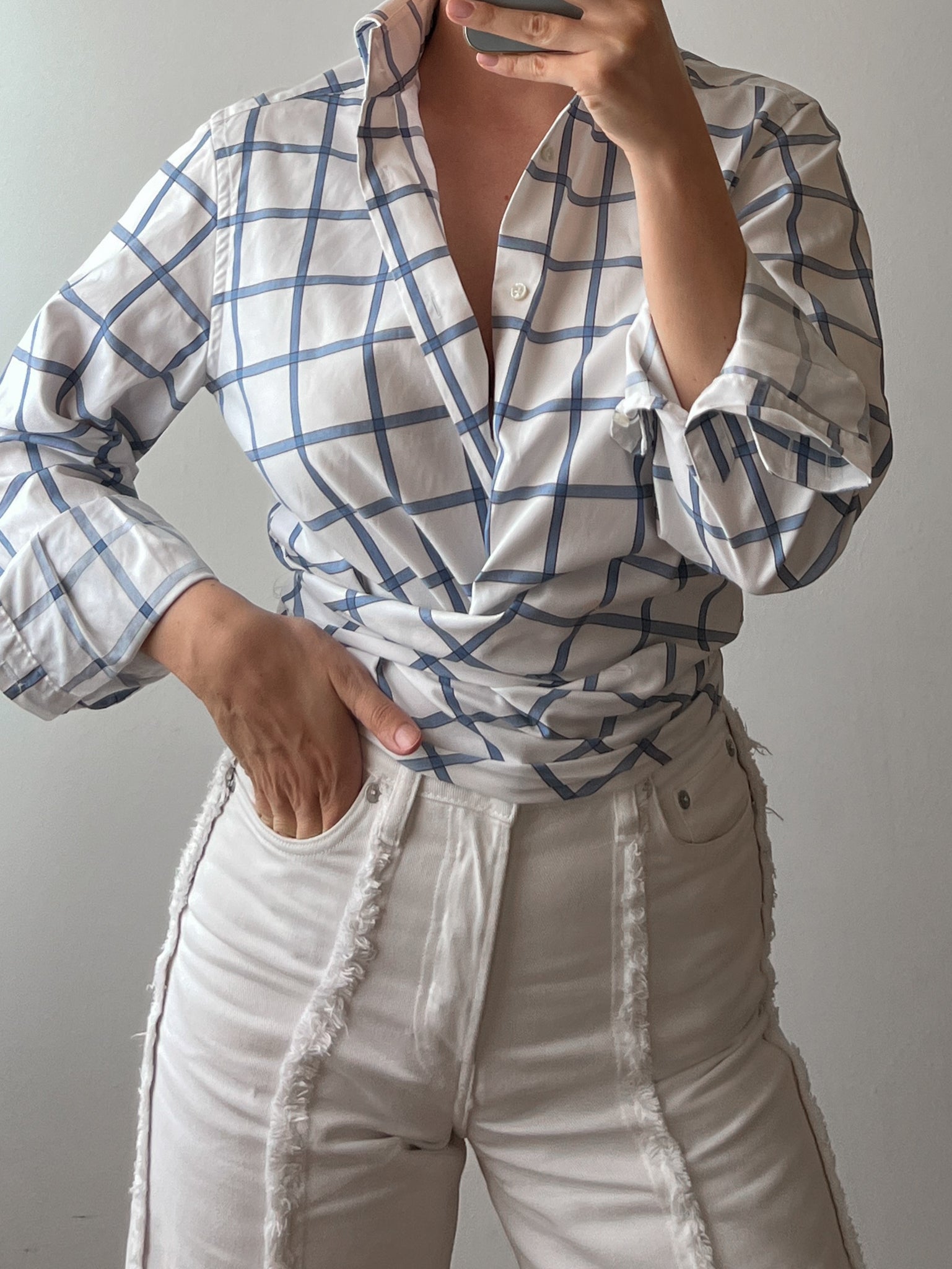 Pure cotton checked crossed shirt