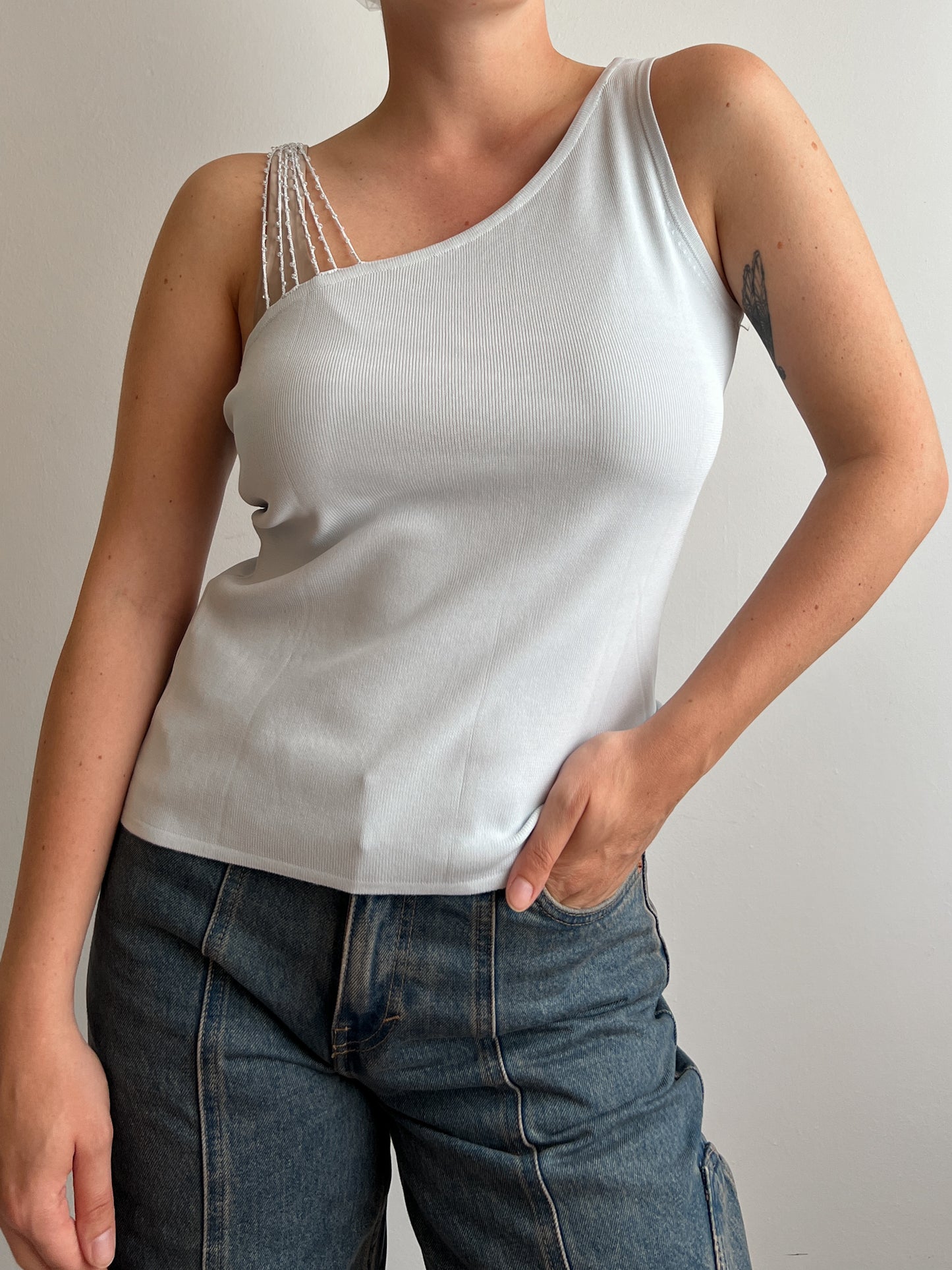 Viscose light blue one shoulder top