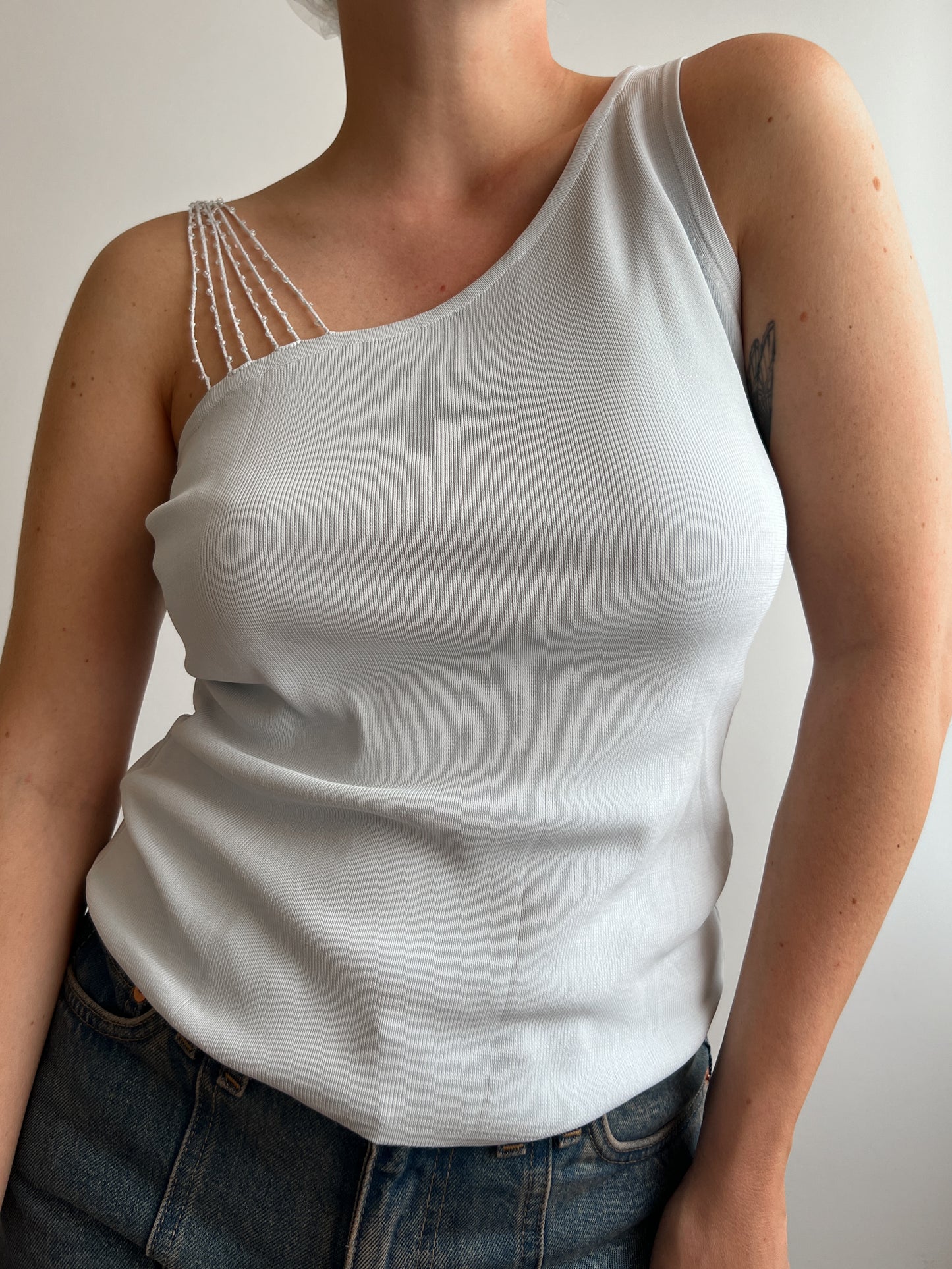 Viscose light blue one shoulder top