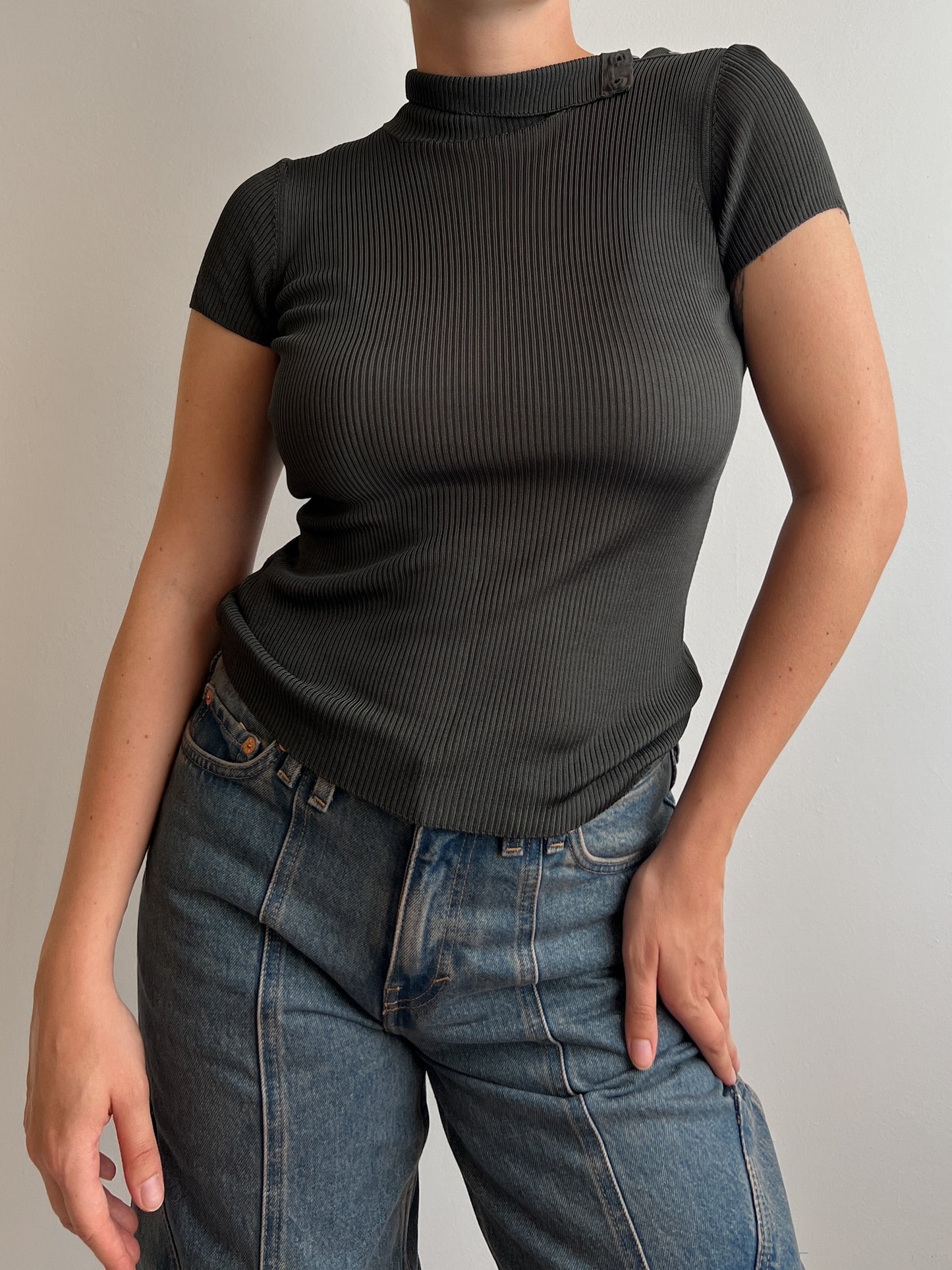 Pure viscose dark grey t-shirt