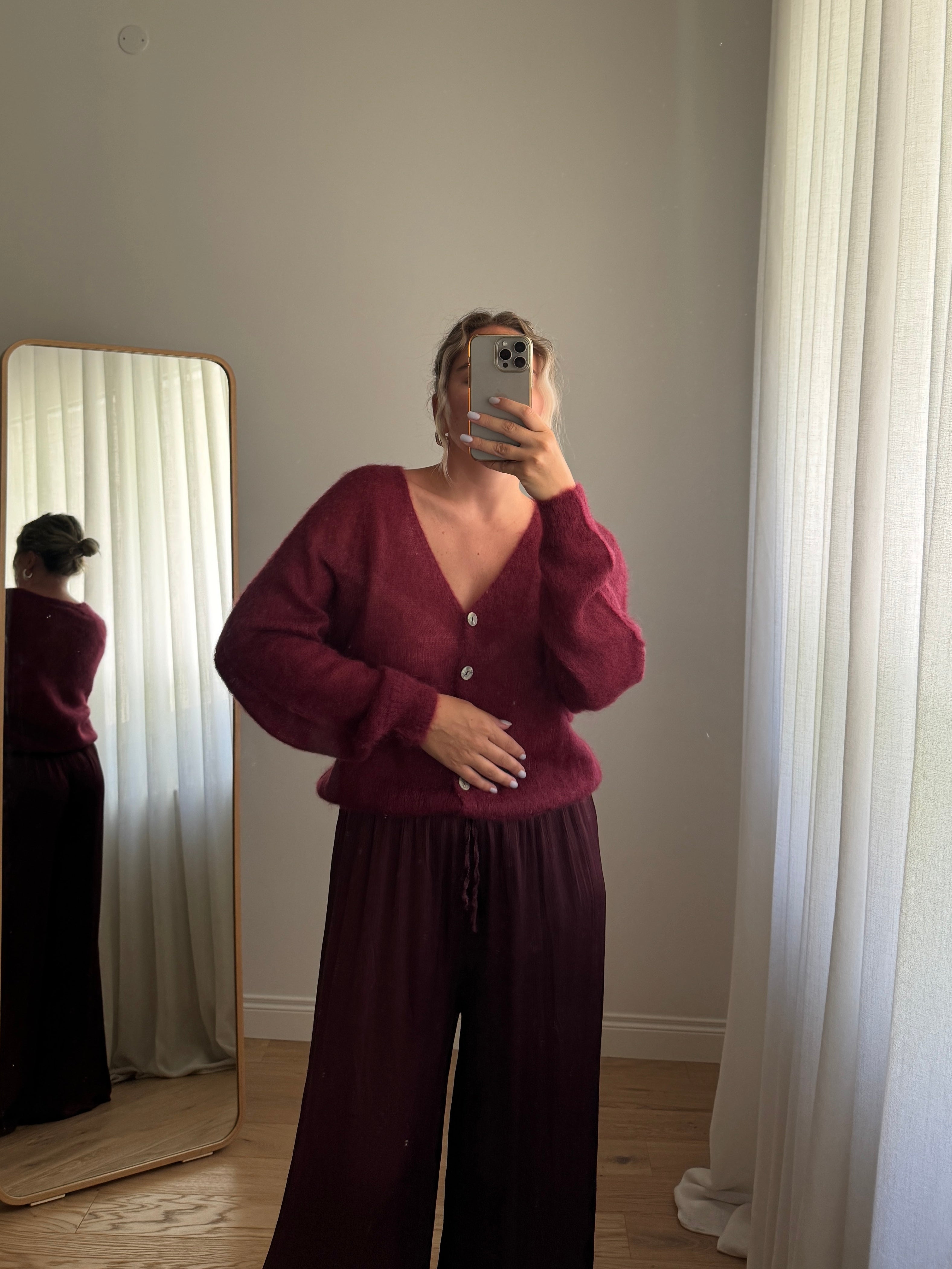 Cardigan in kid mohair - Burgundy