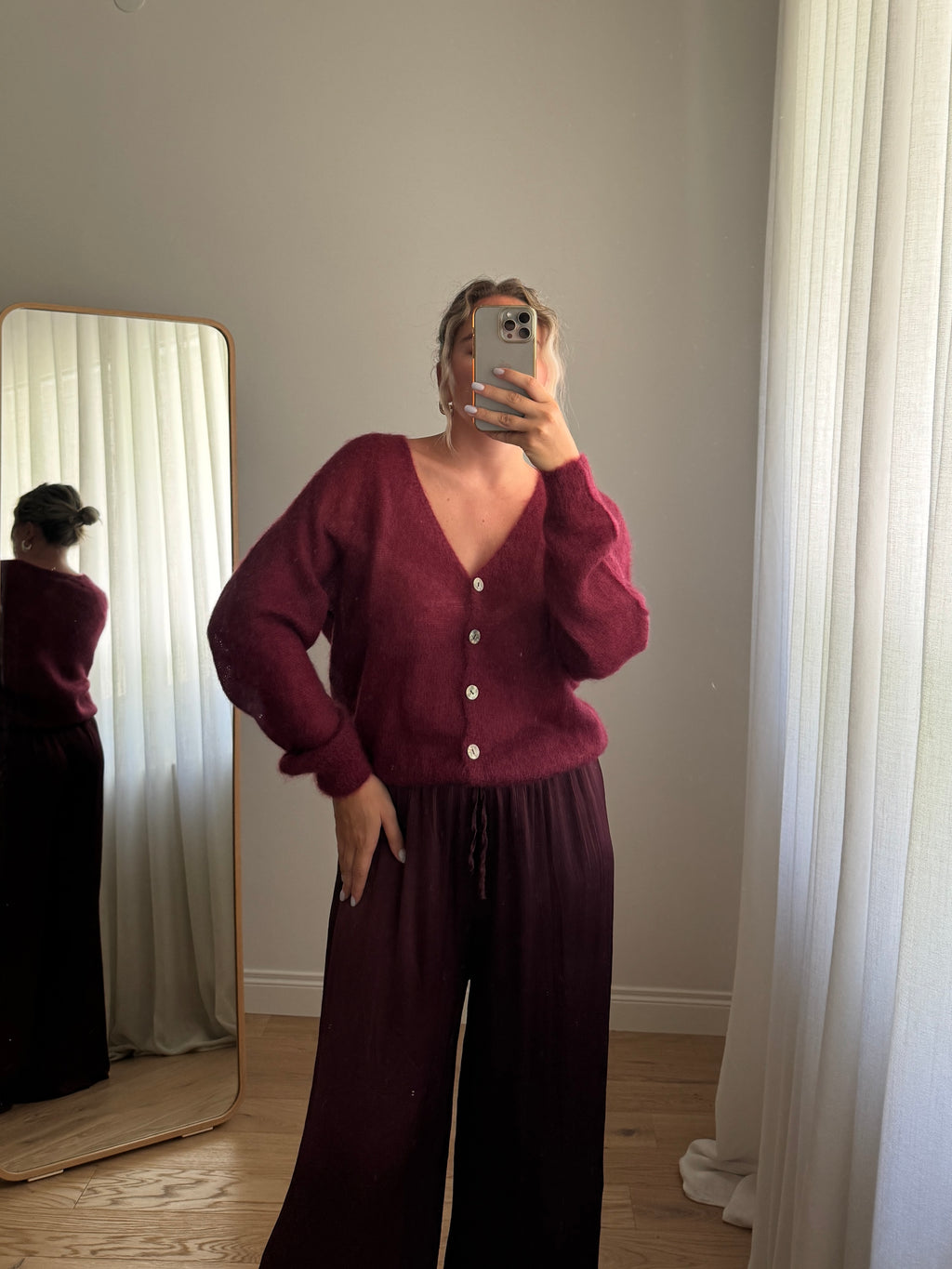 Cardigan in kid mohair - Burgundy