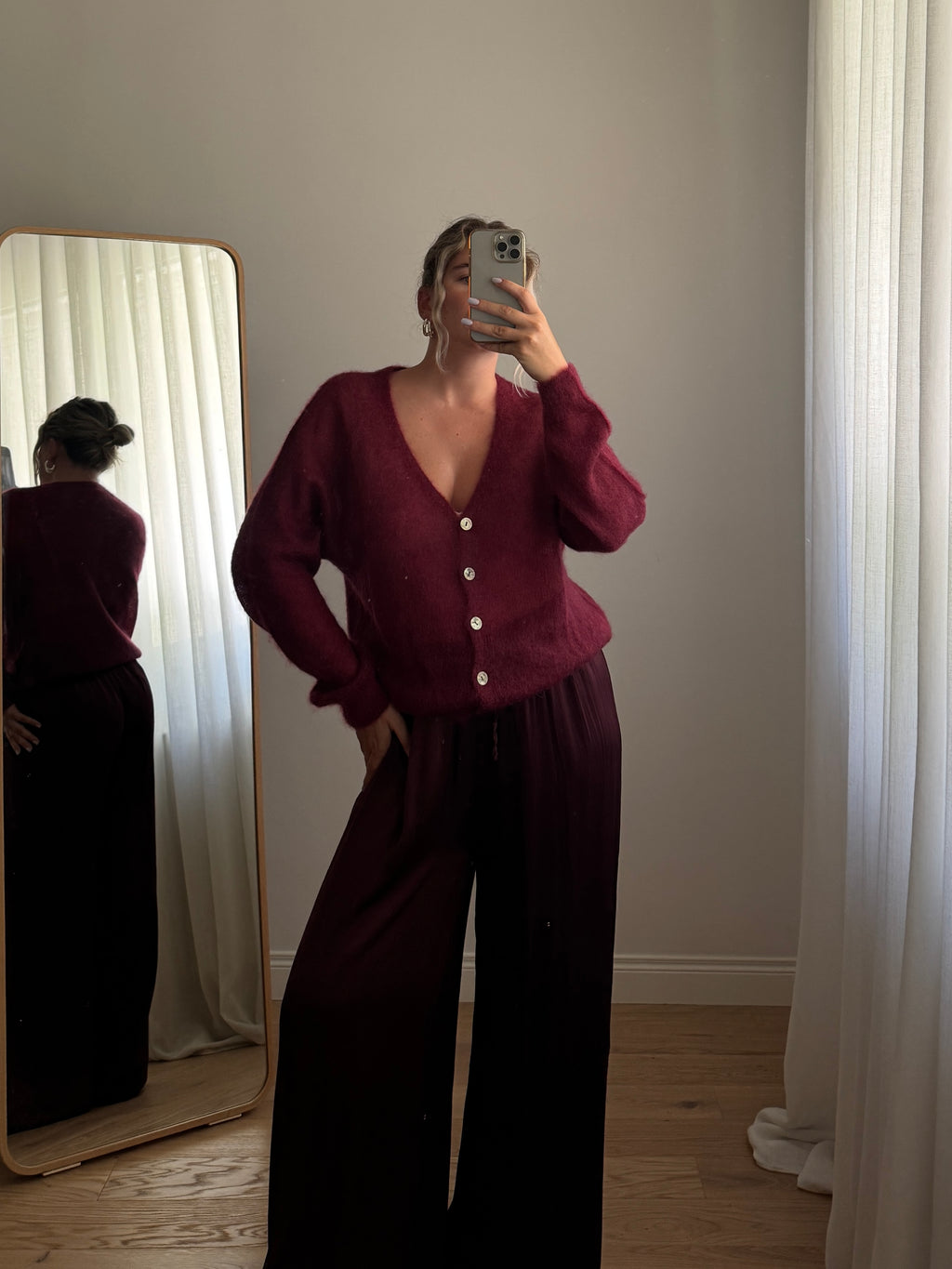 Cardigan in kid mohair - Burgundy