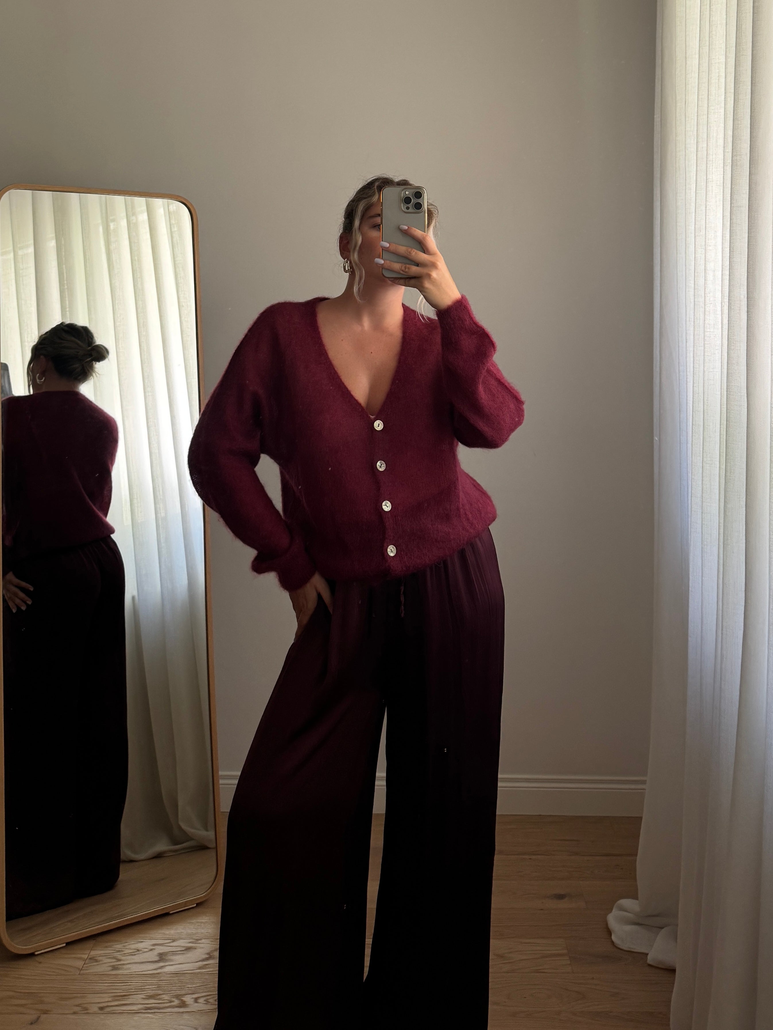 Cardigan in kid mohair - Burgundy