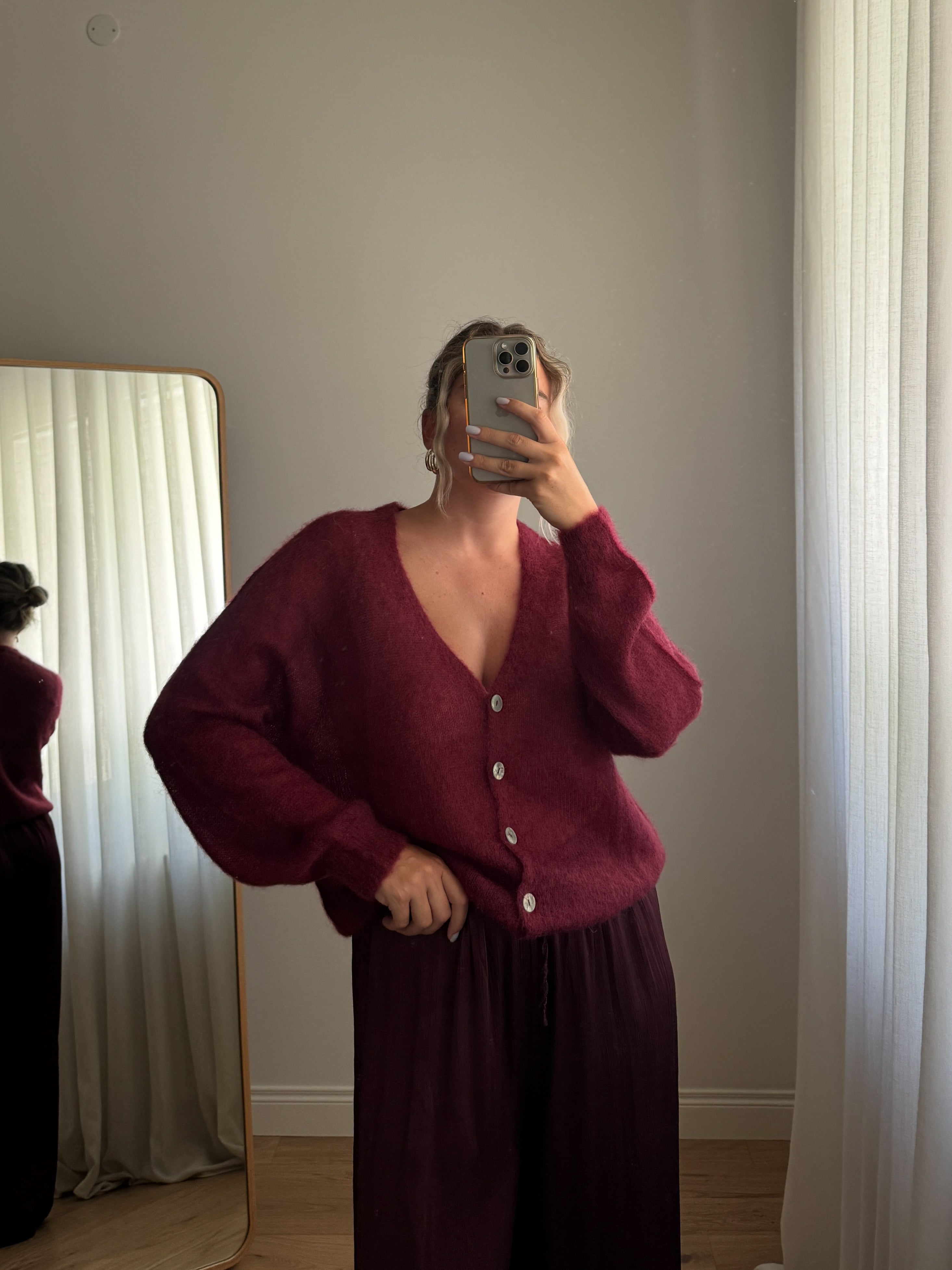 Cardigan in kid mohair - Burgundy