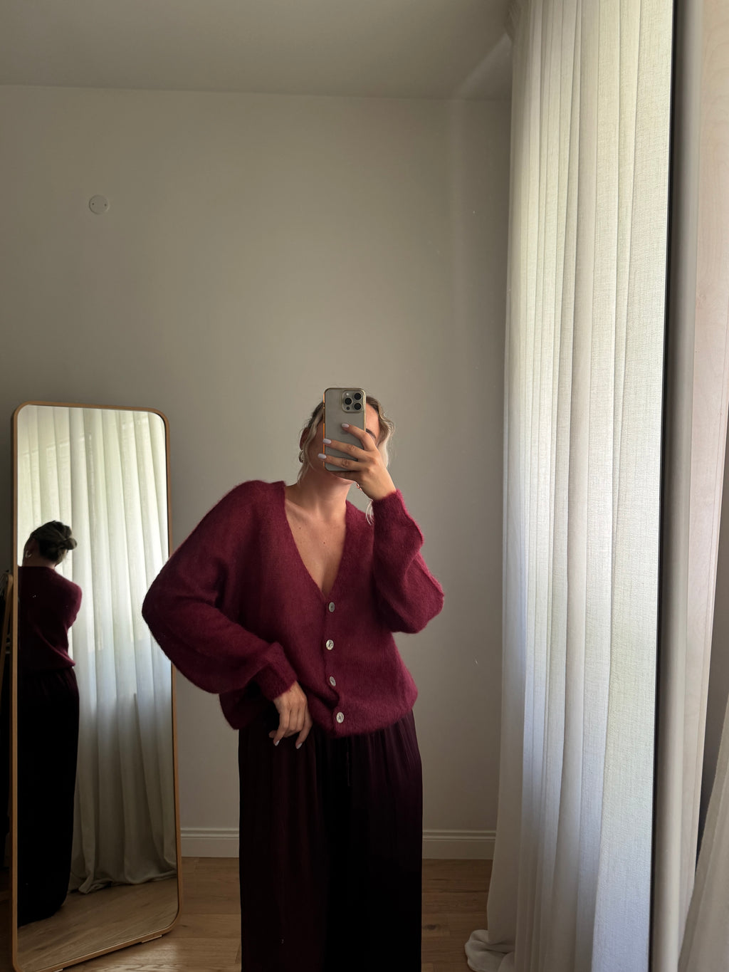 Cardigan in kid mohair - Burgundy