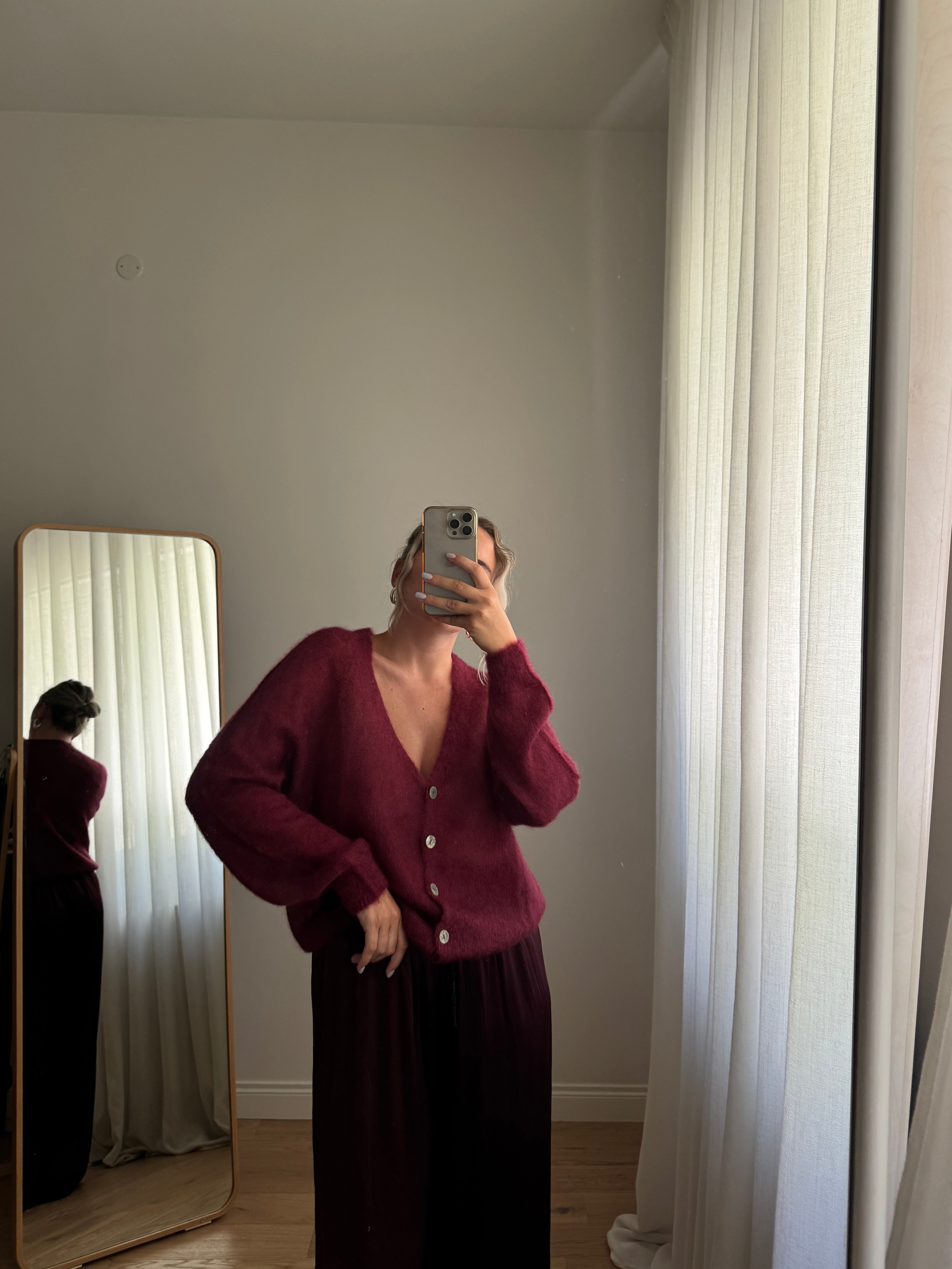Cardigan in kid mohair - Burgundy