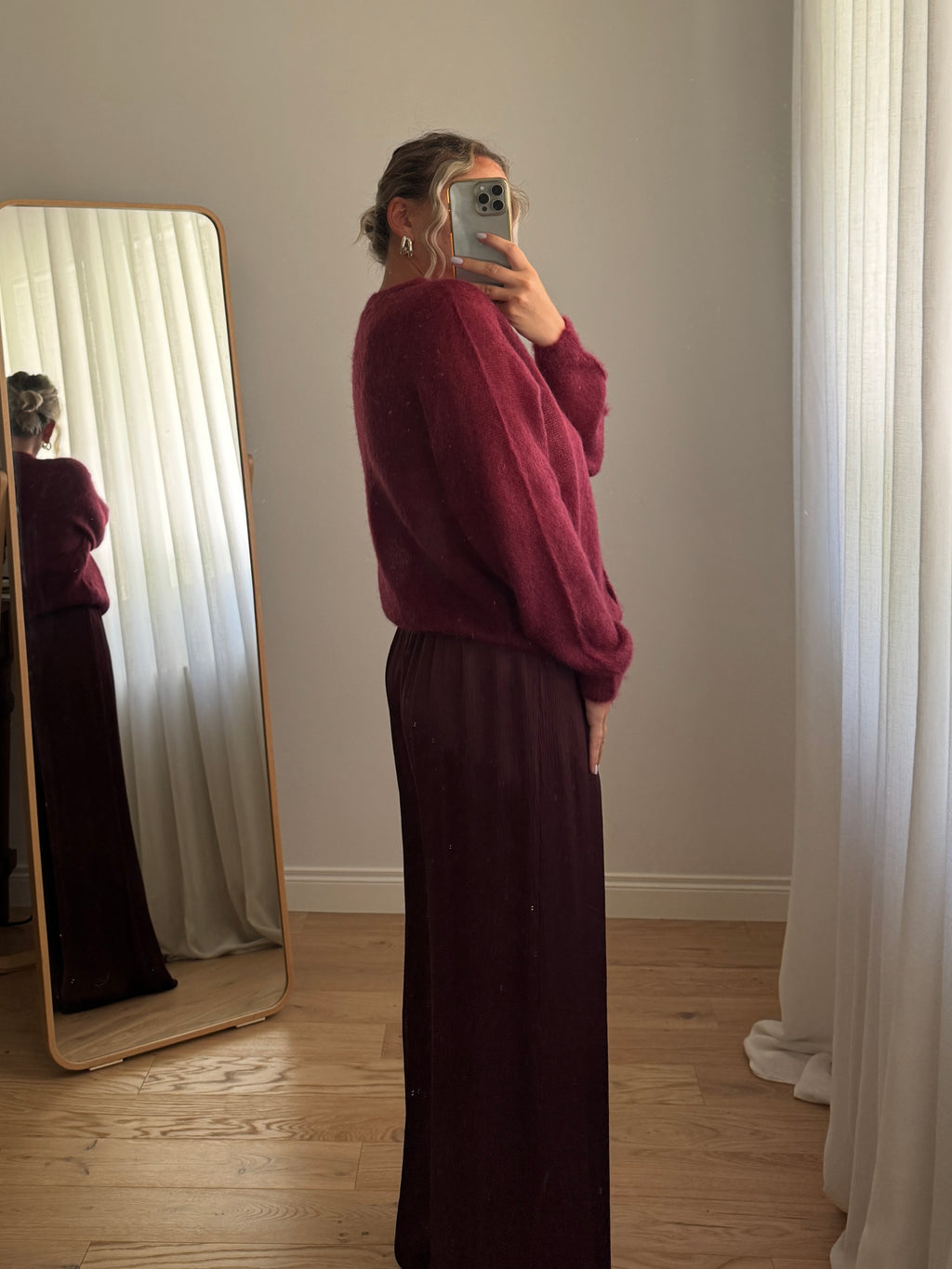 Cardigan in kid mohair - Burgundy