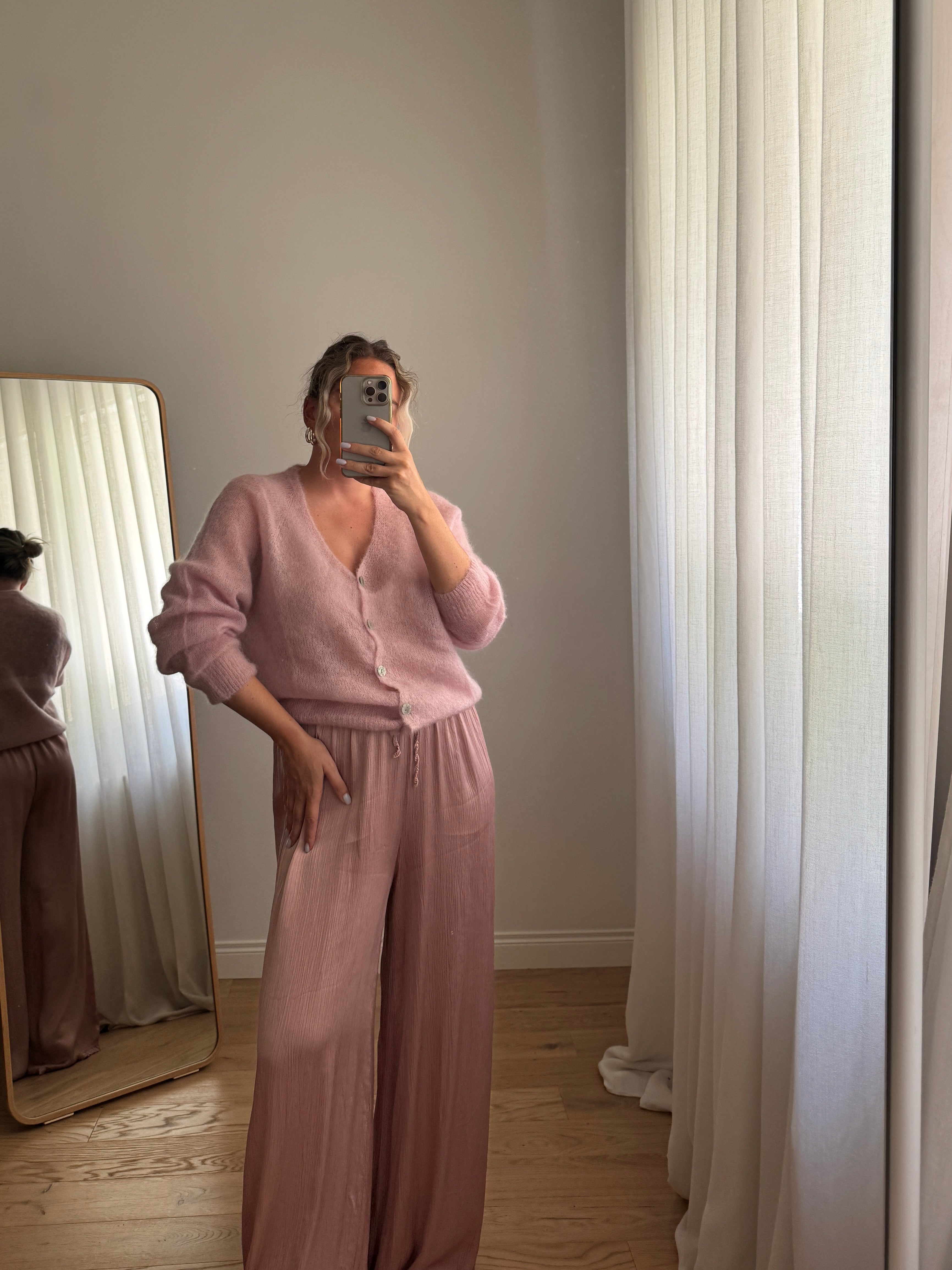 Cardigan in kid mohair - Powder Pink