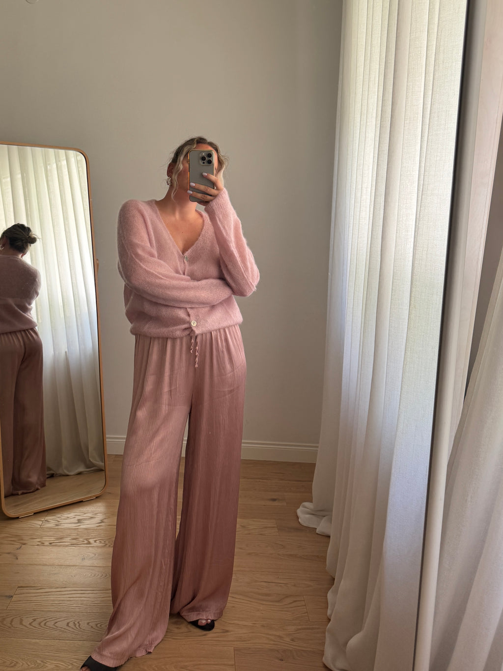 Cardigan in kid mohair - Powder Pink