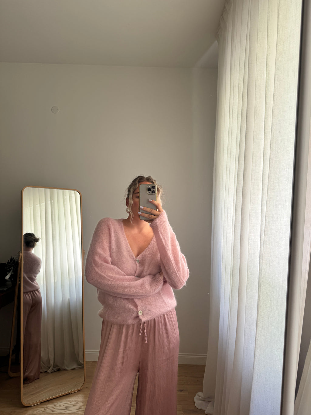 Cardigan in kid mohair - Powder Pink