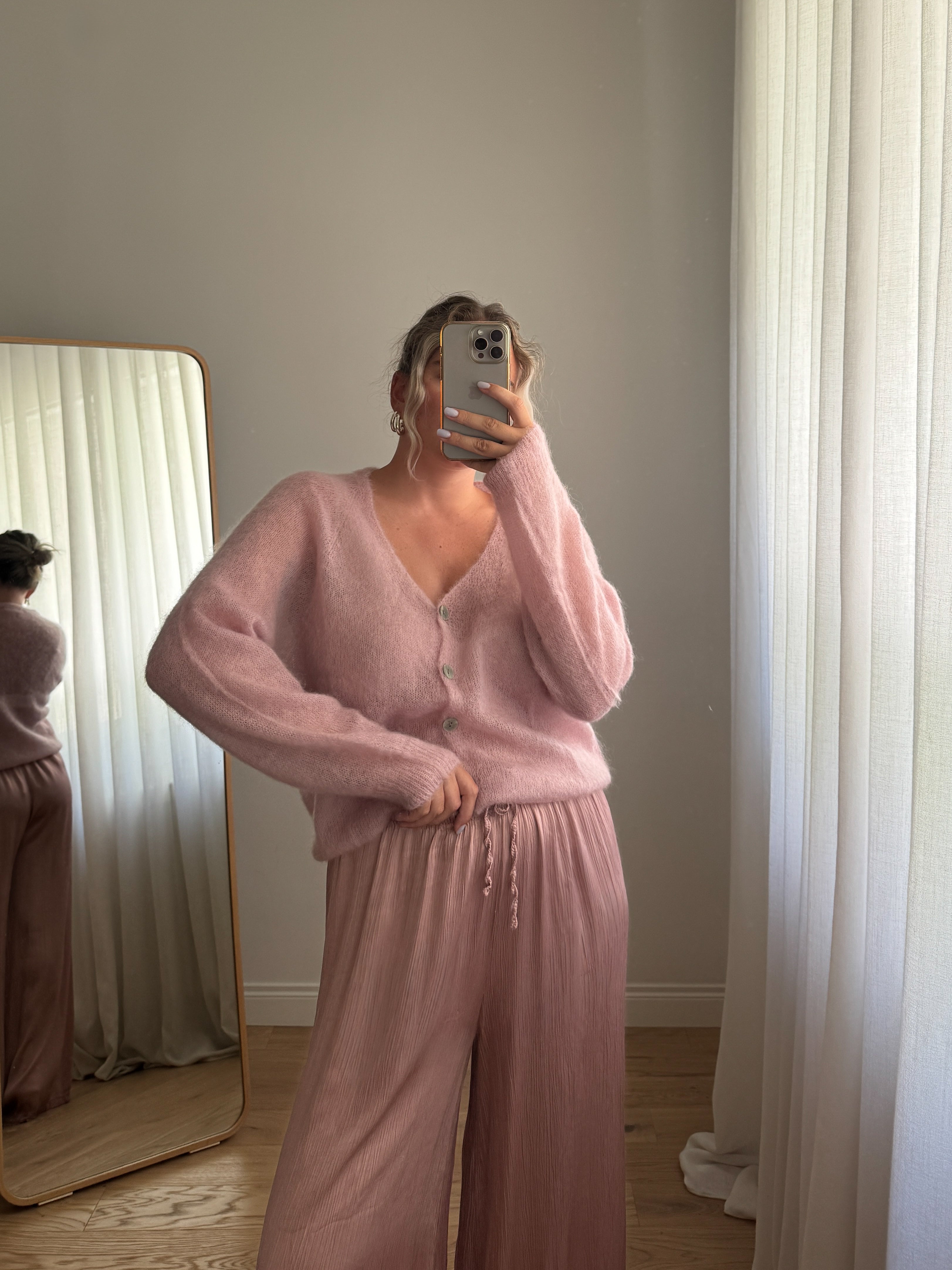 Cardigan in kid mohair - Powder Pink