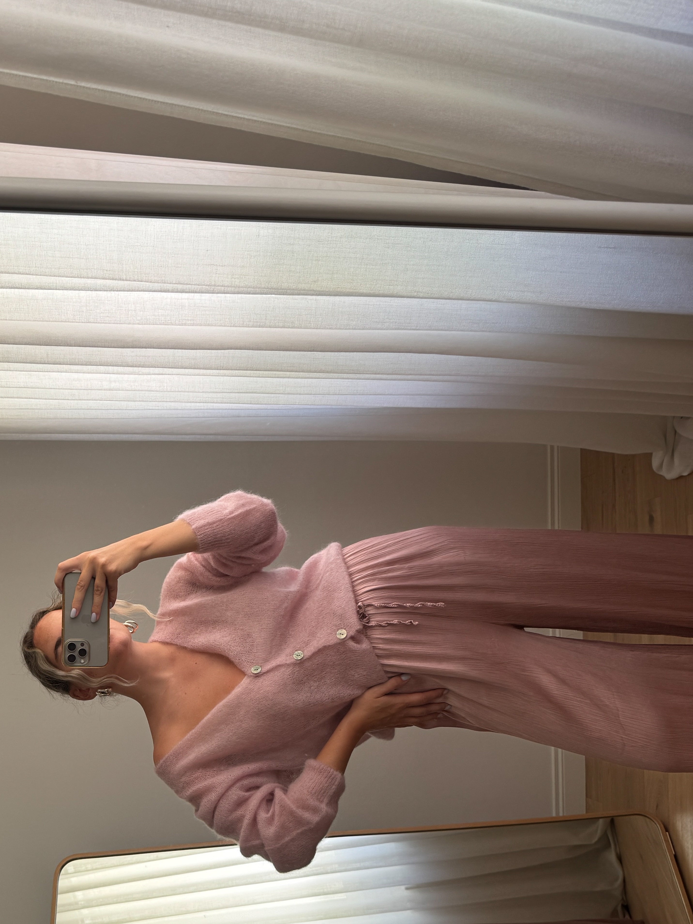 Cardigan in kid mohair - Powder Pink