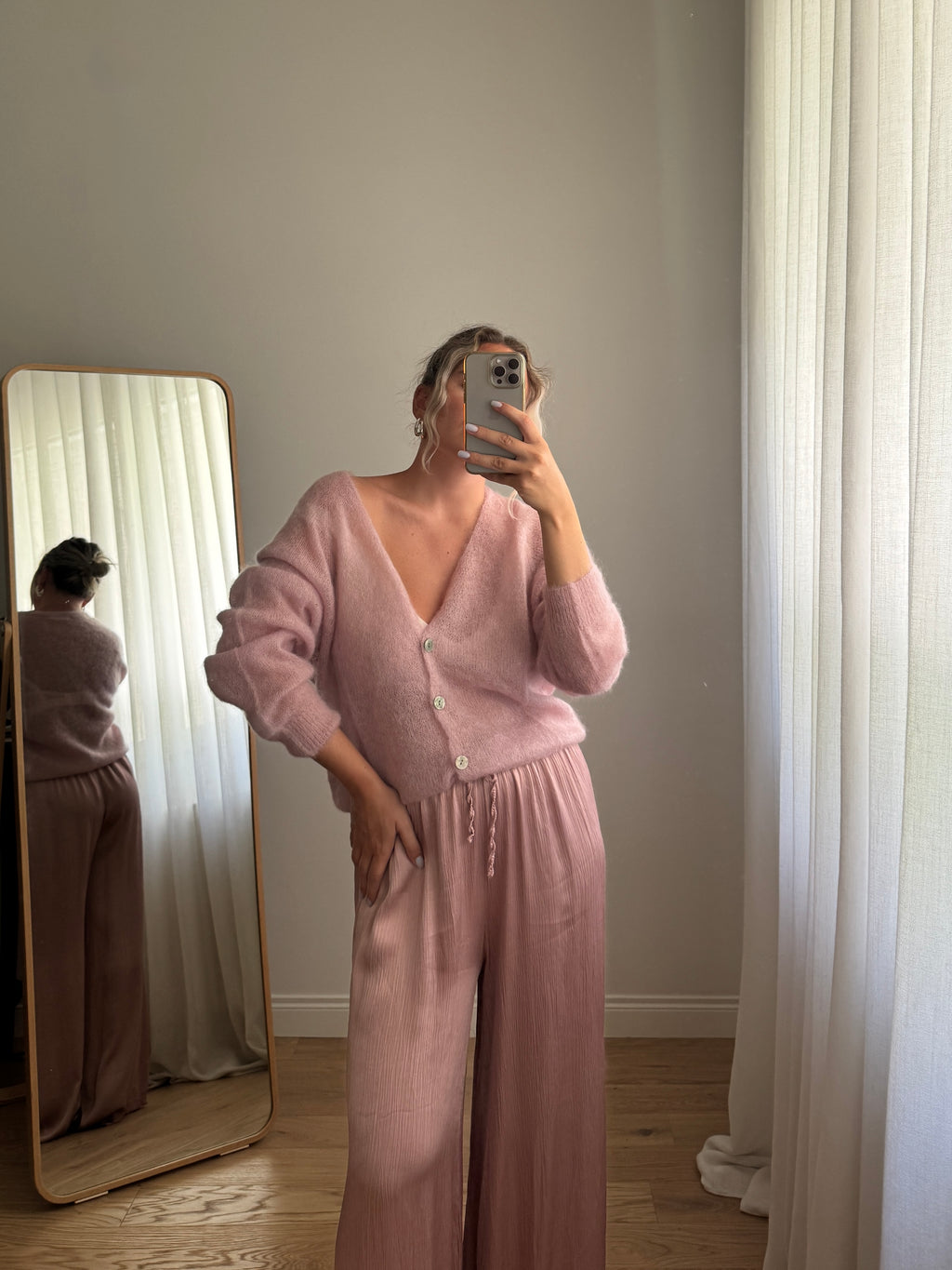 Cardigan in kid mohair - Powder Pink