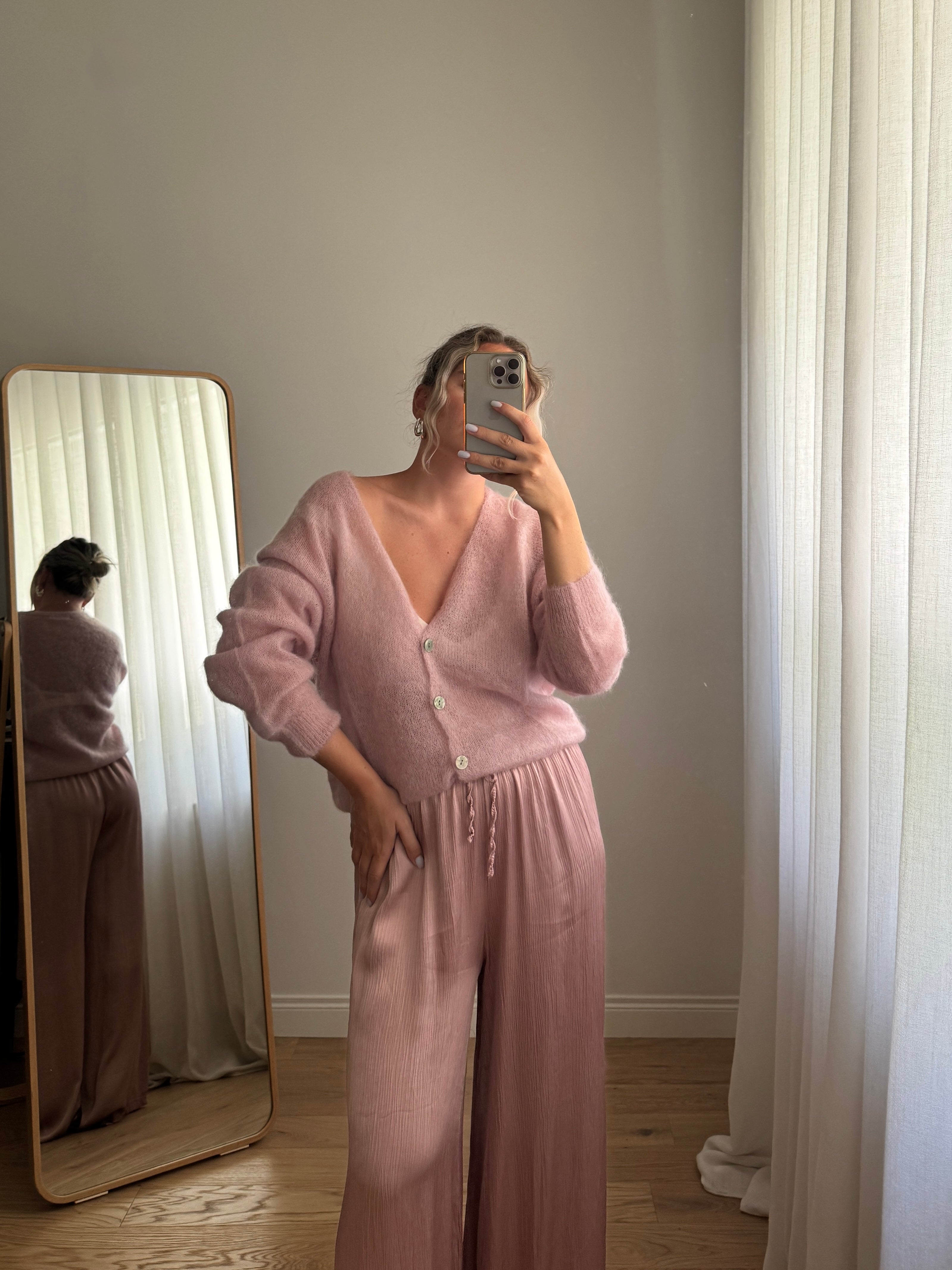 Cardigan in kid mohair - Powder Pink