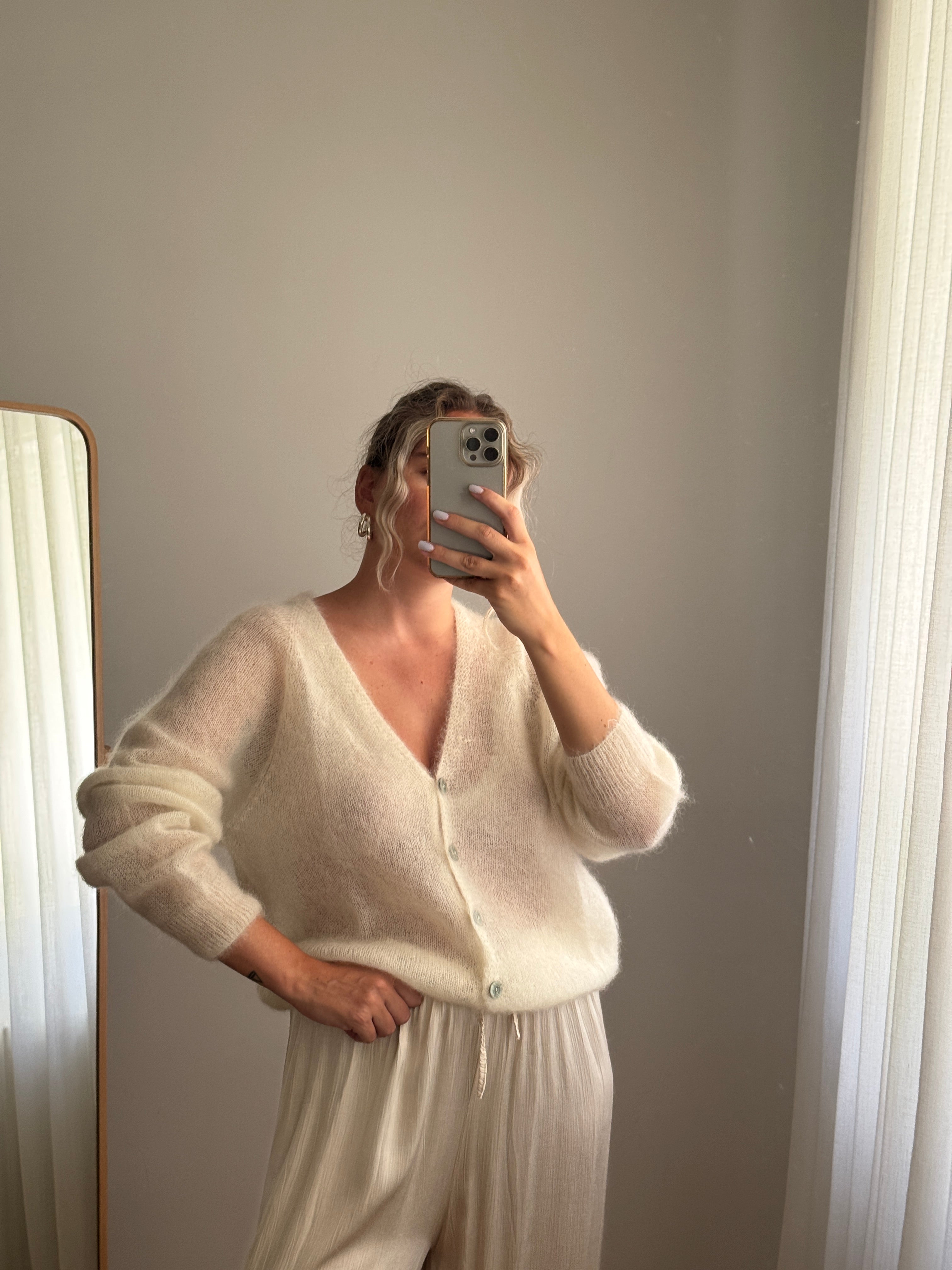 Cardigan in kid mohair - Milk