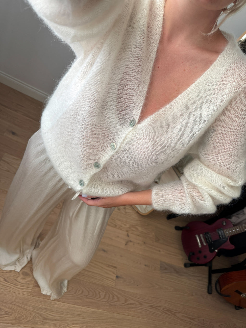 Cardigan in kid mohair - Milk