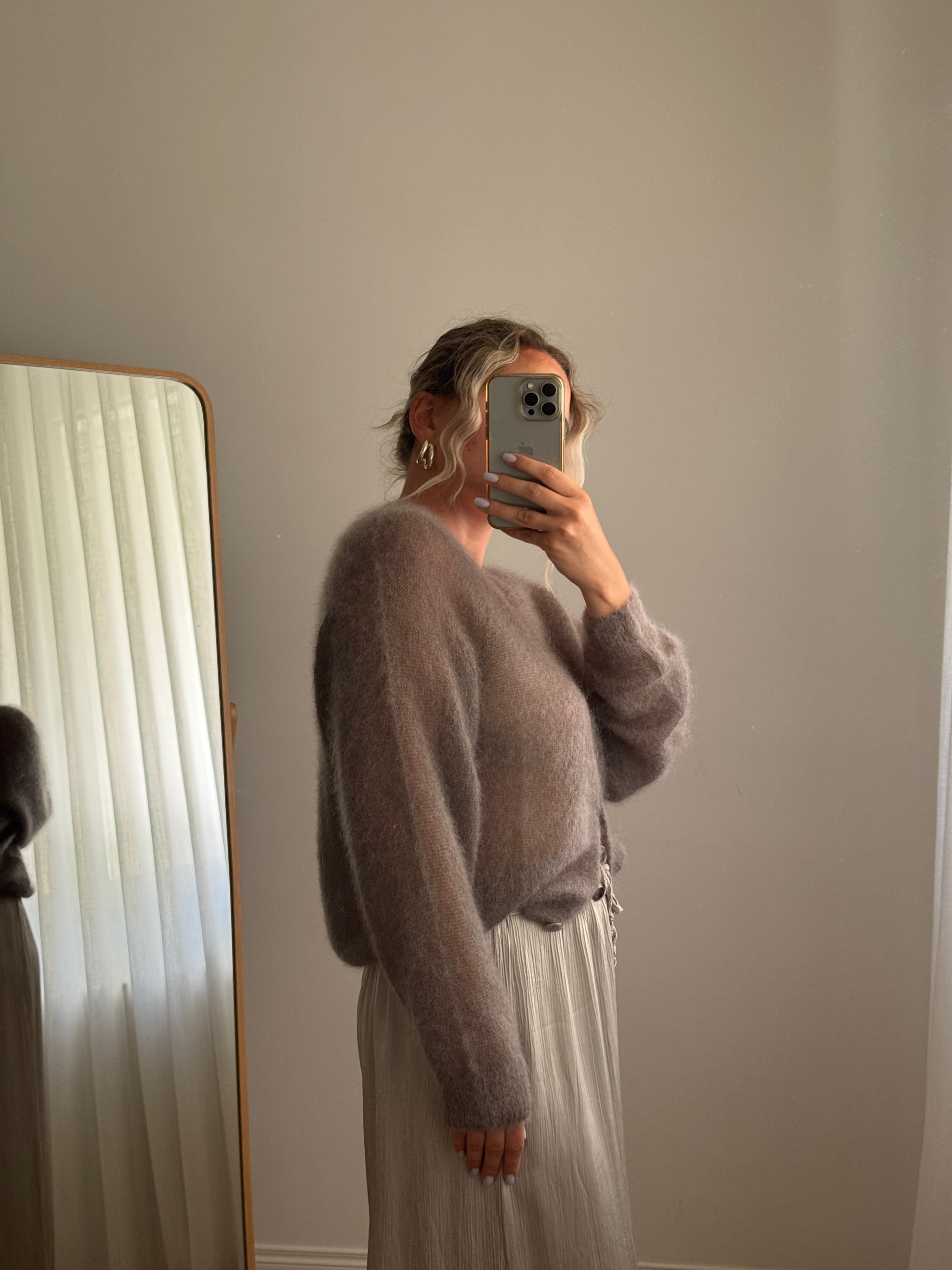 Cardigan in kid mohair - Stone