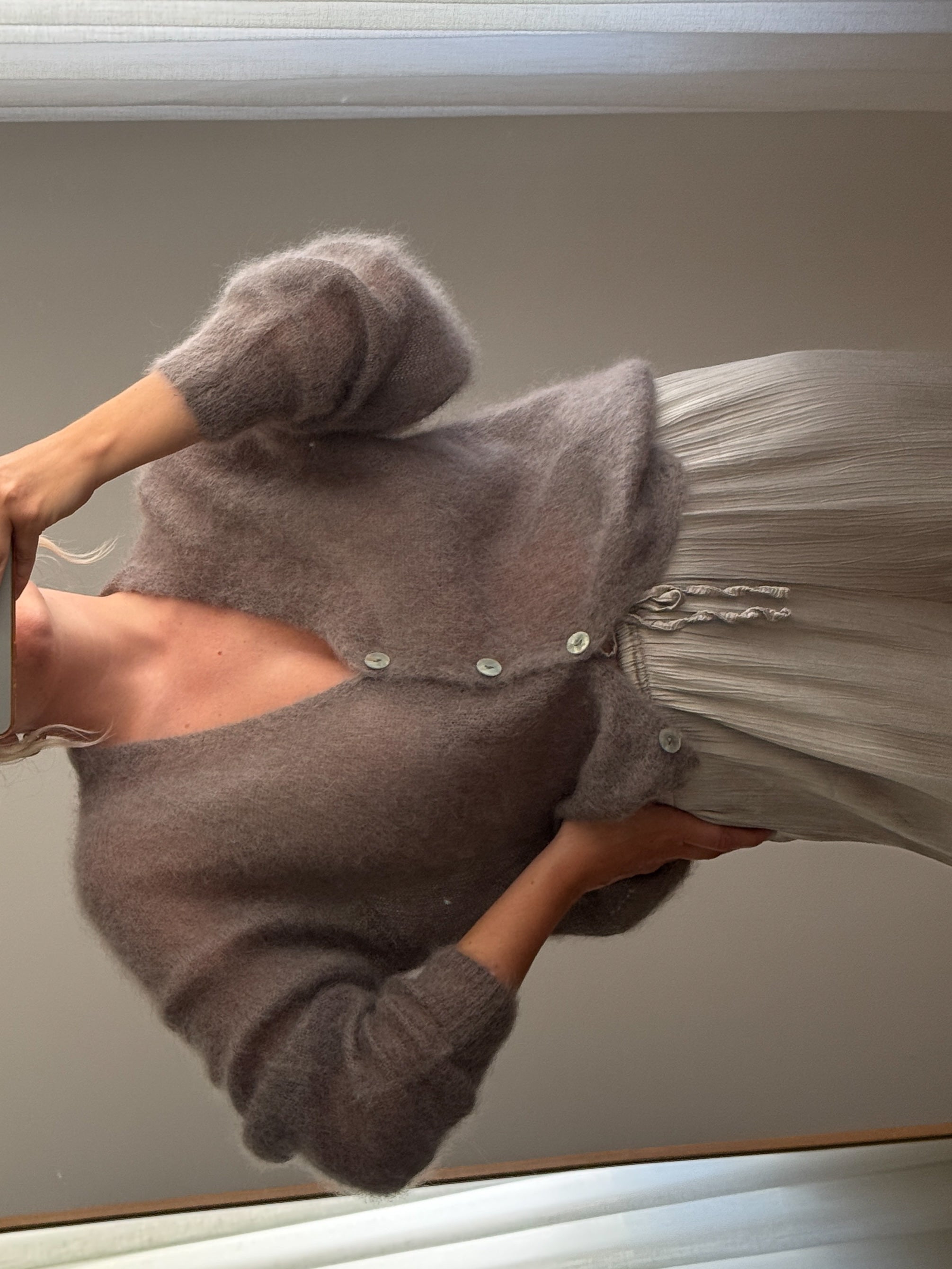 Cardigan in kid mohair - Stone