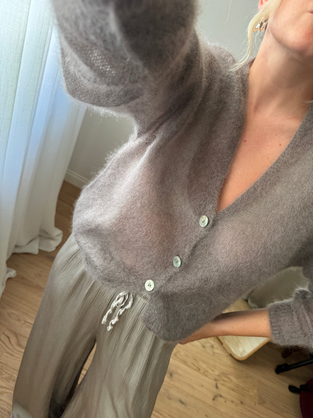 Cardigan in kid mohair - Stone
