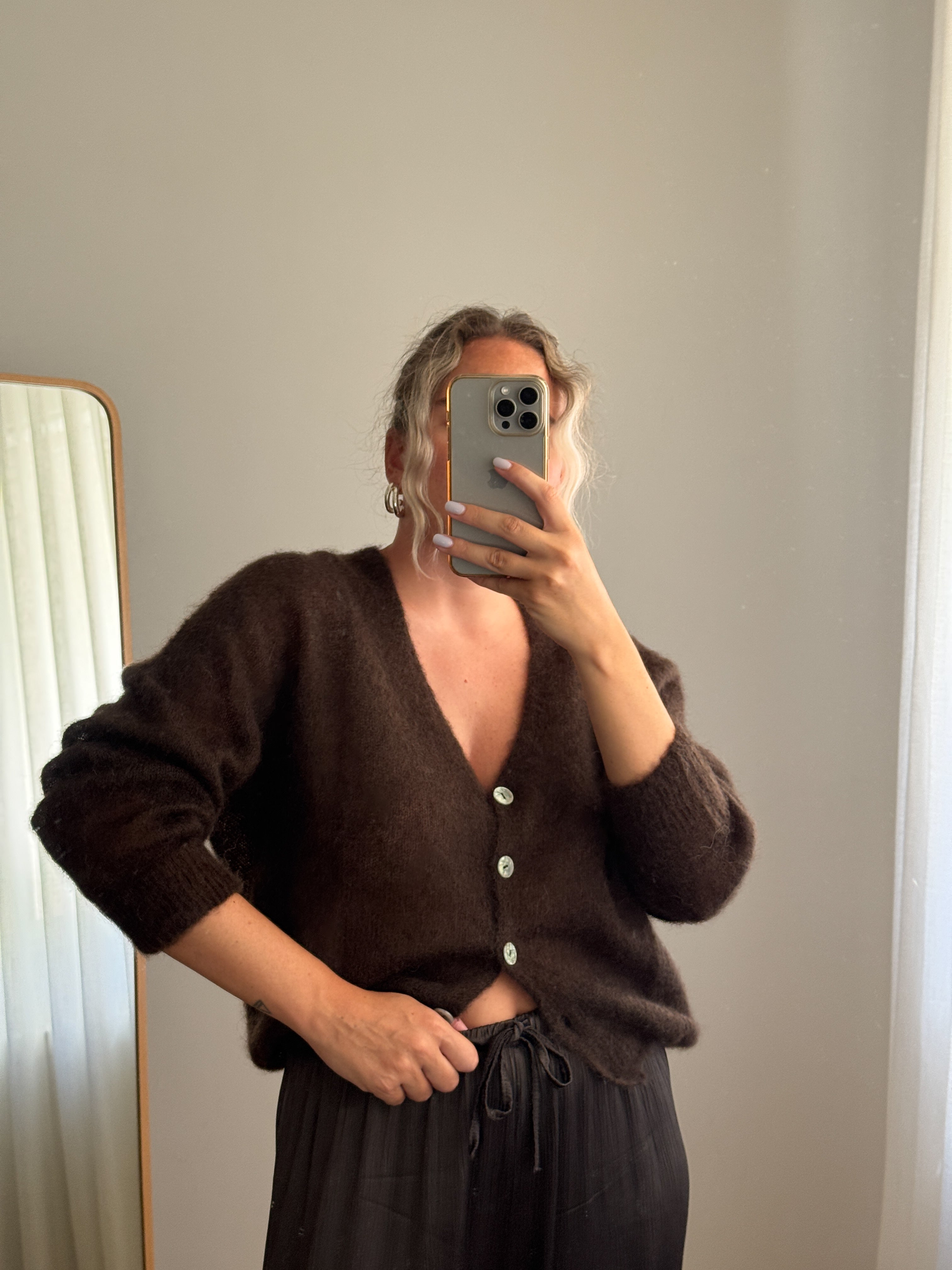 Cardigan in kid mohair - Chocolate