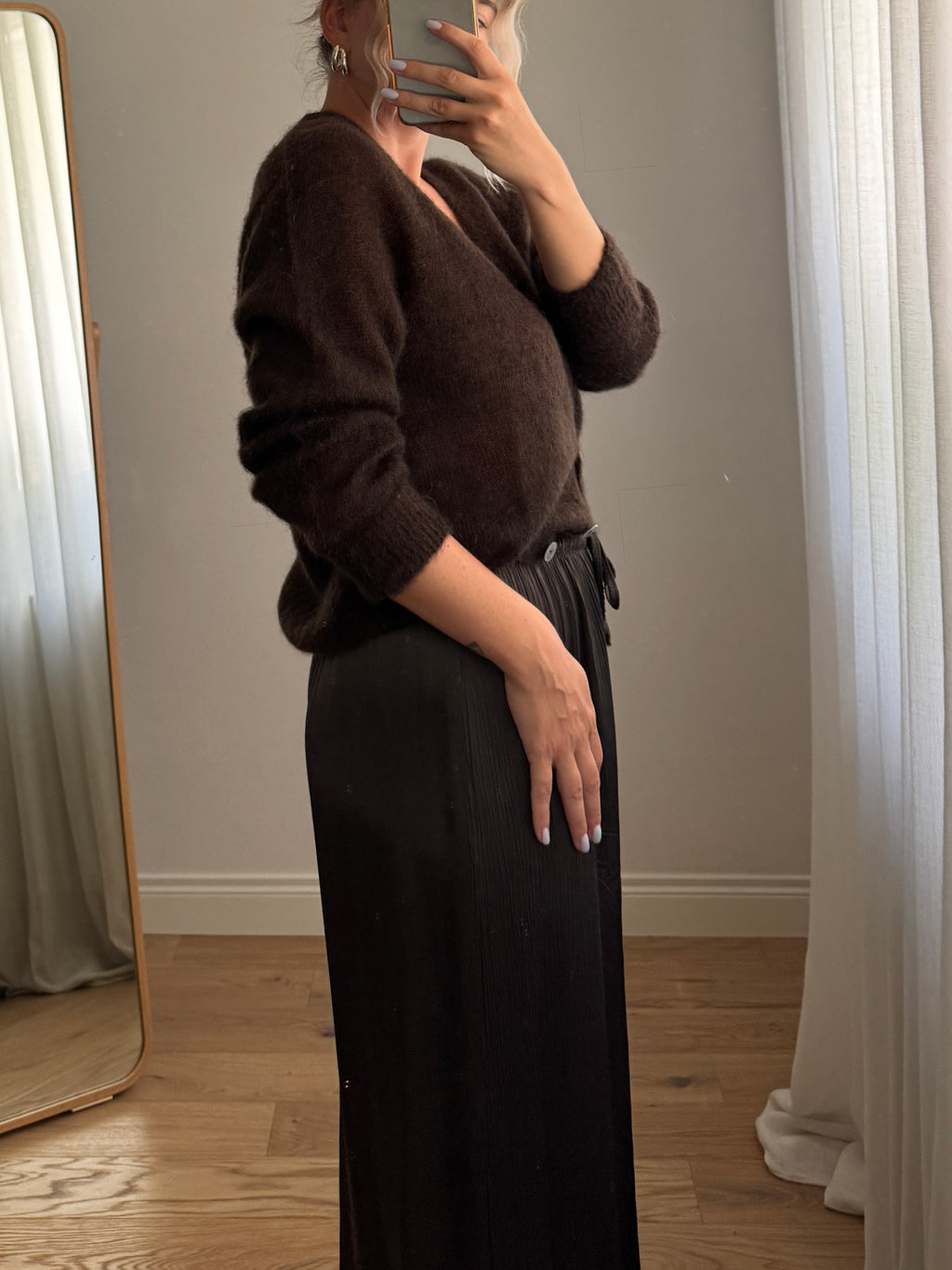 Cardigan in kid mohair - Chocolate