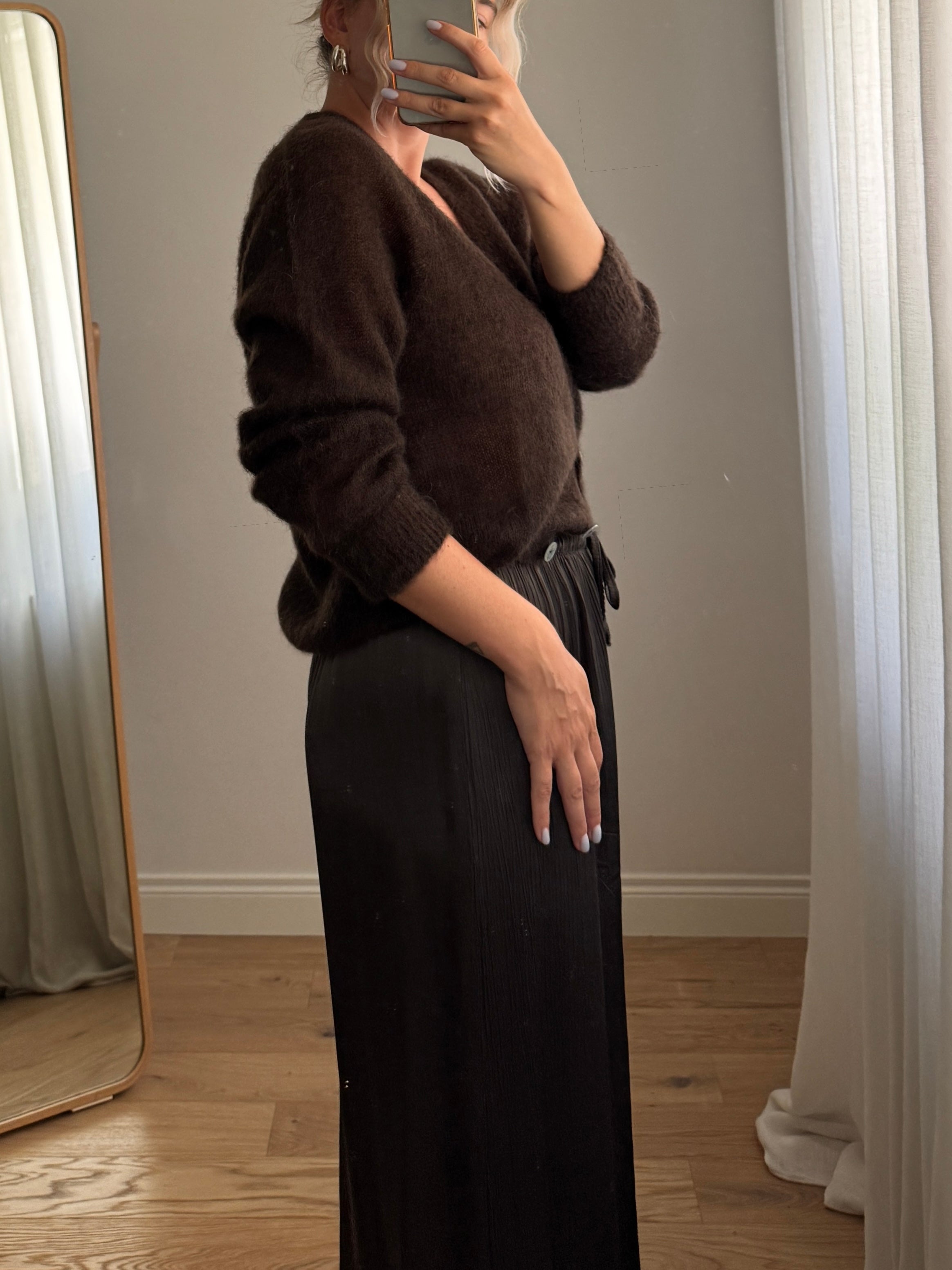 Cardigan in kid mohair - Chocolate