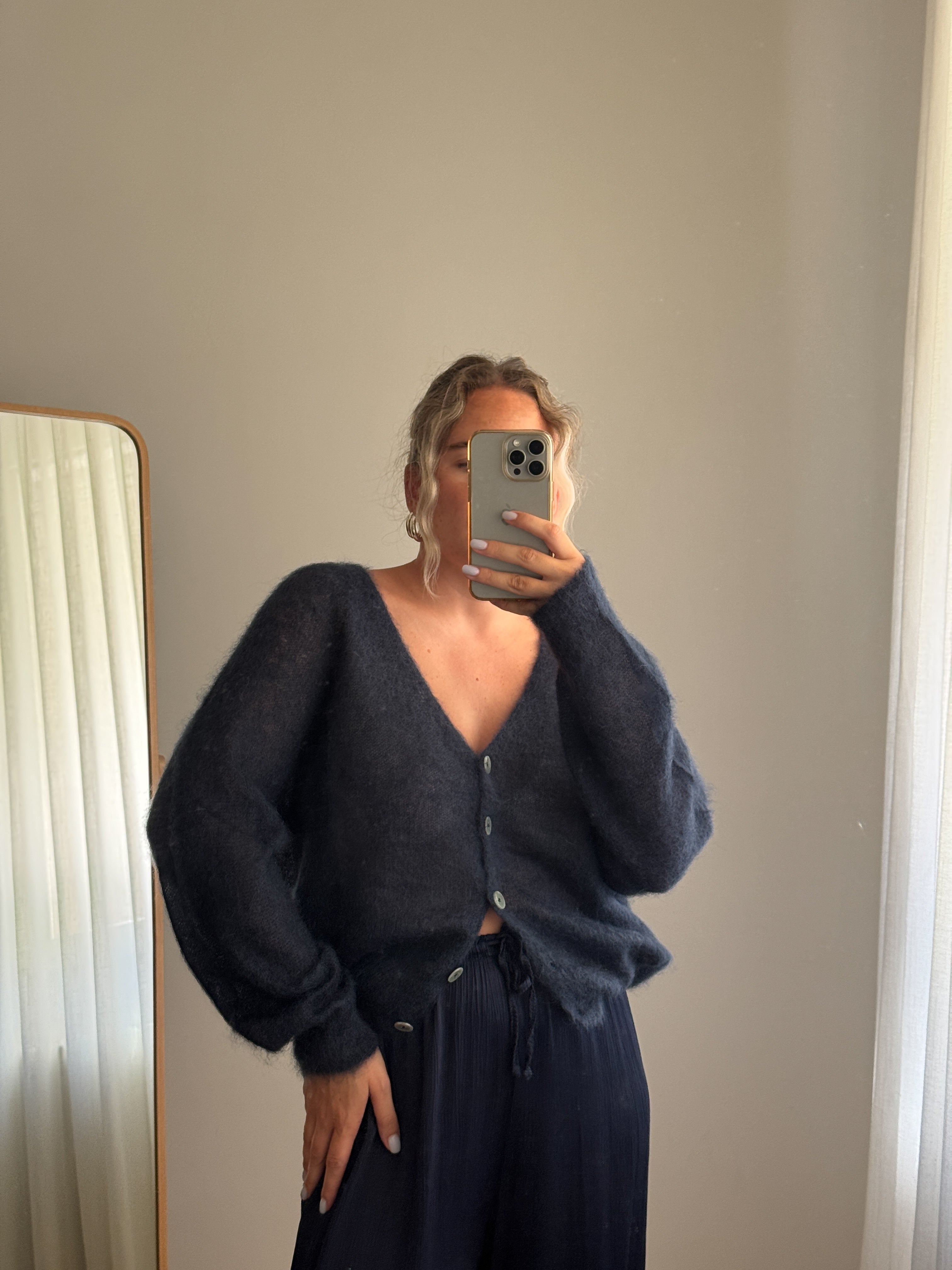 Cardigan in kid mohair - Navy
