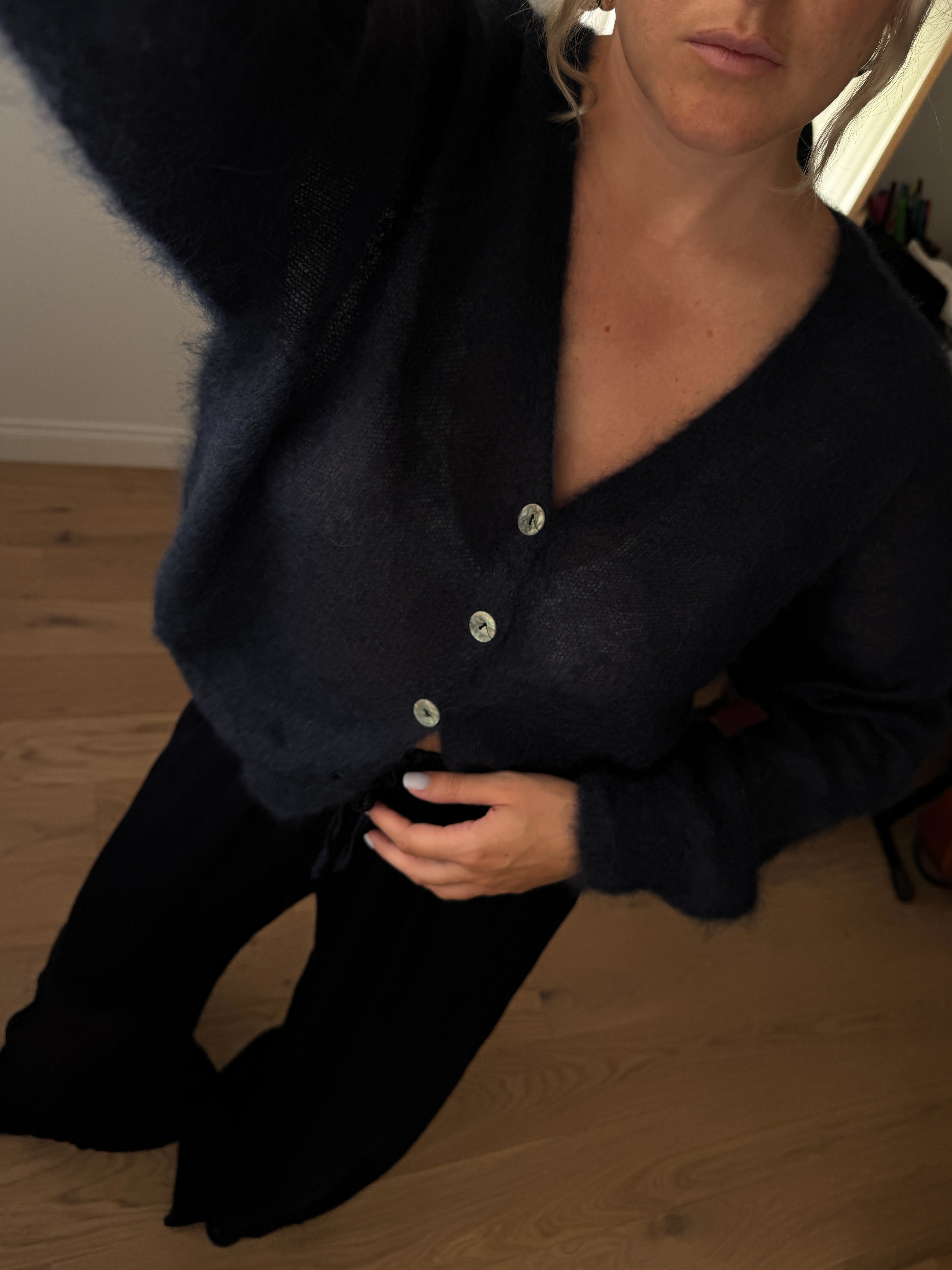 Cardigan in kid mohair - Navy