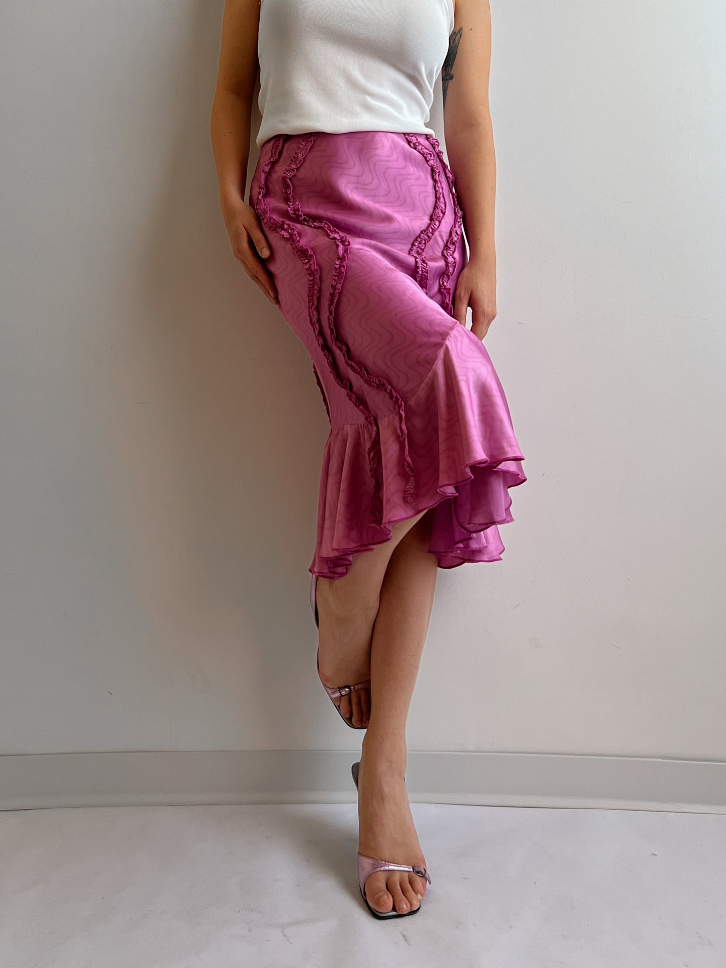 Pure silk pink midi skirt