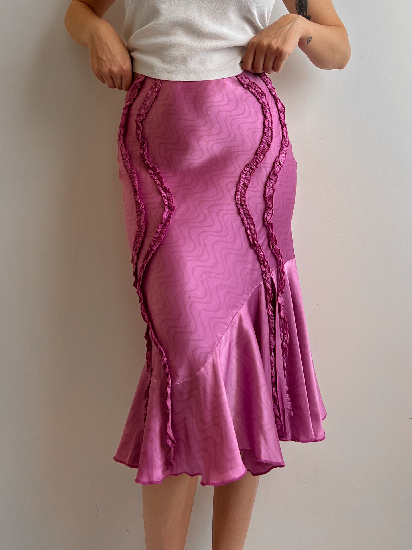 Pure silk pink midi skirt