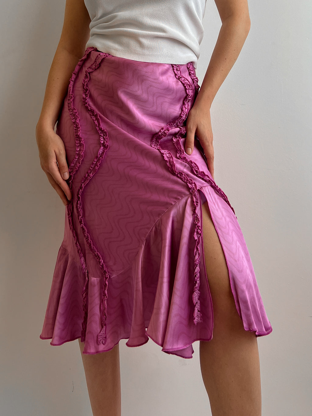 Pure silk pink midi skirt
