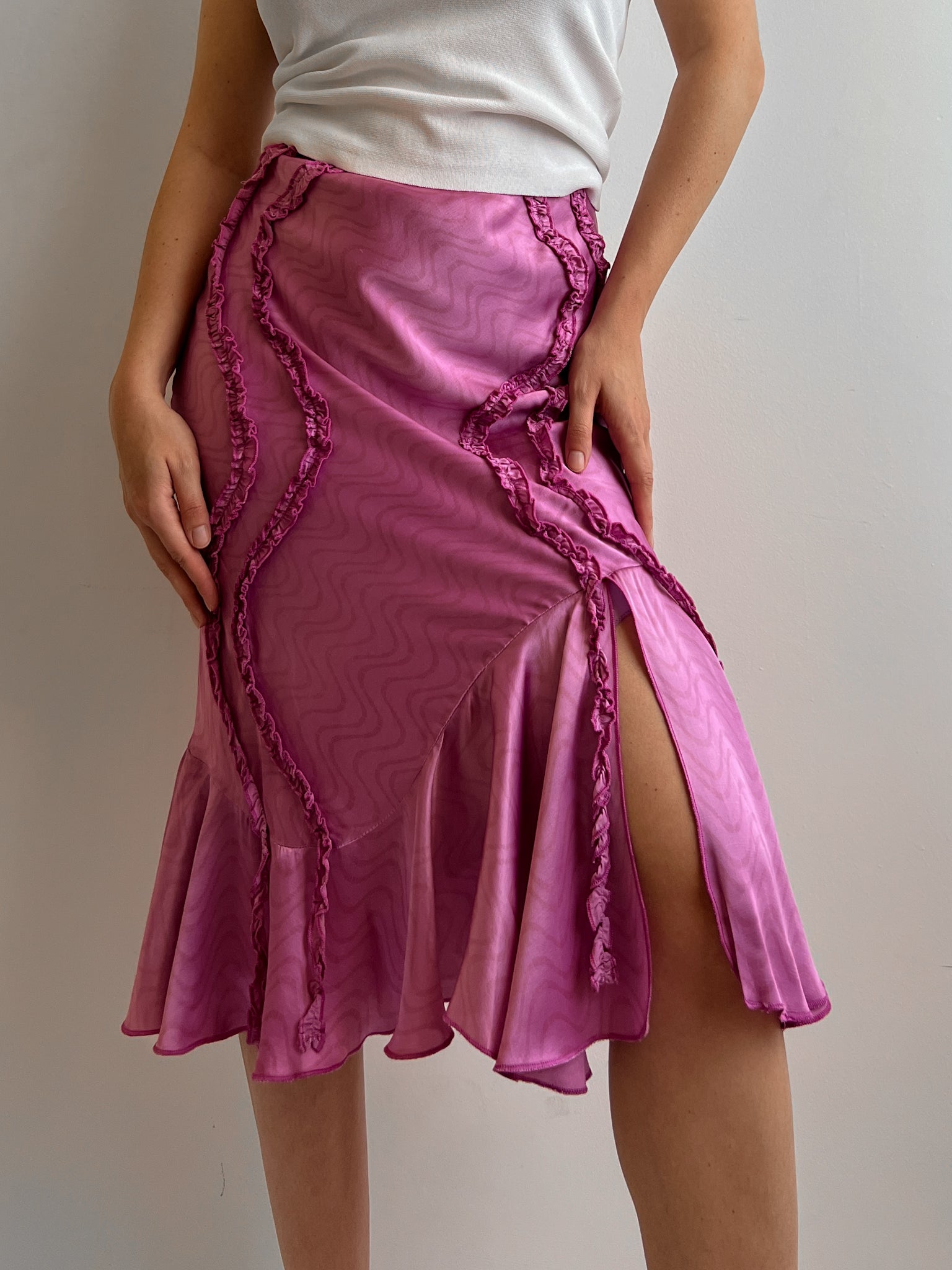 Pure silk pink midi skirt