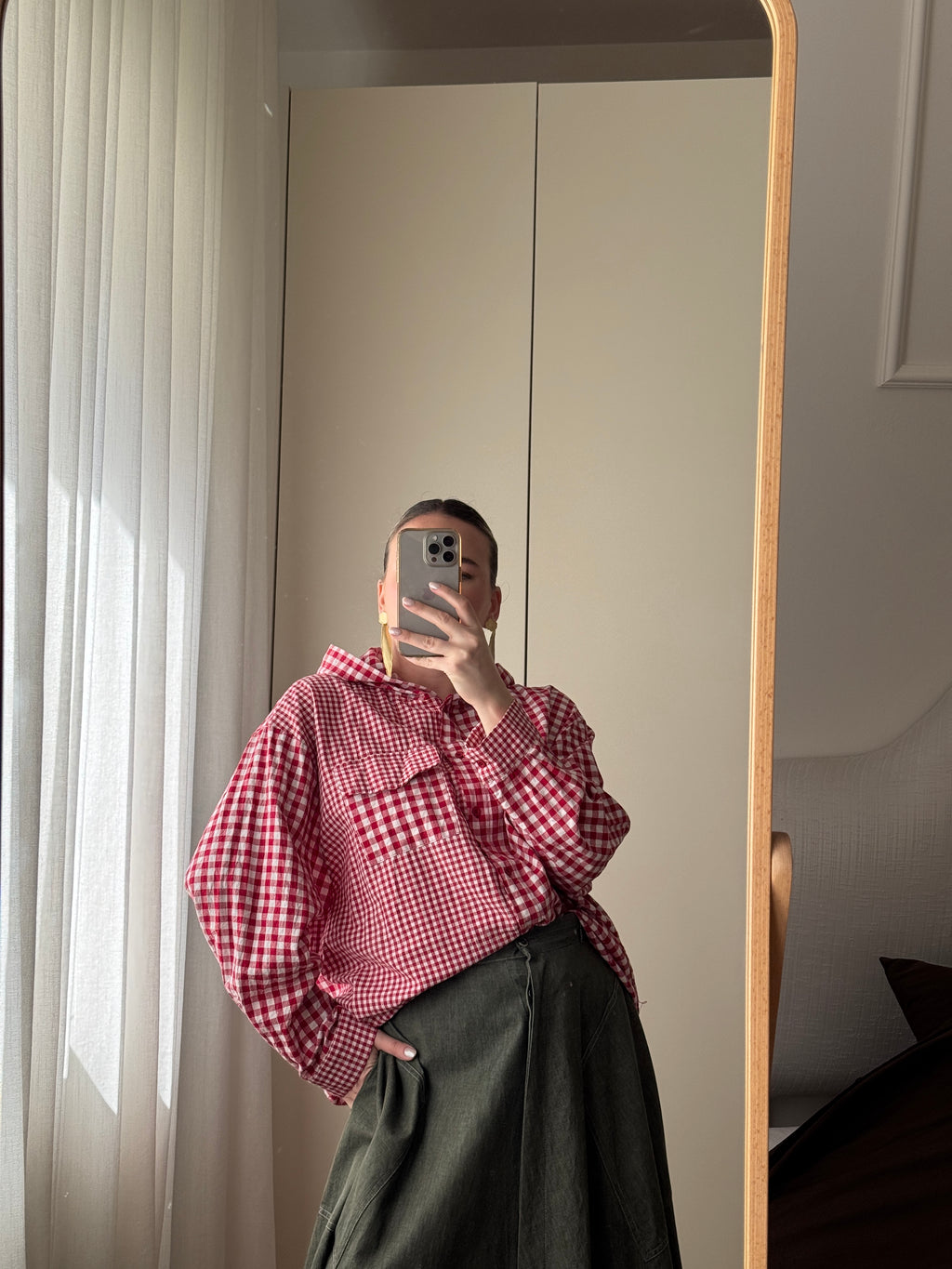 Camicia vichy con cappuccio in puro cotone