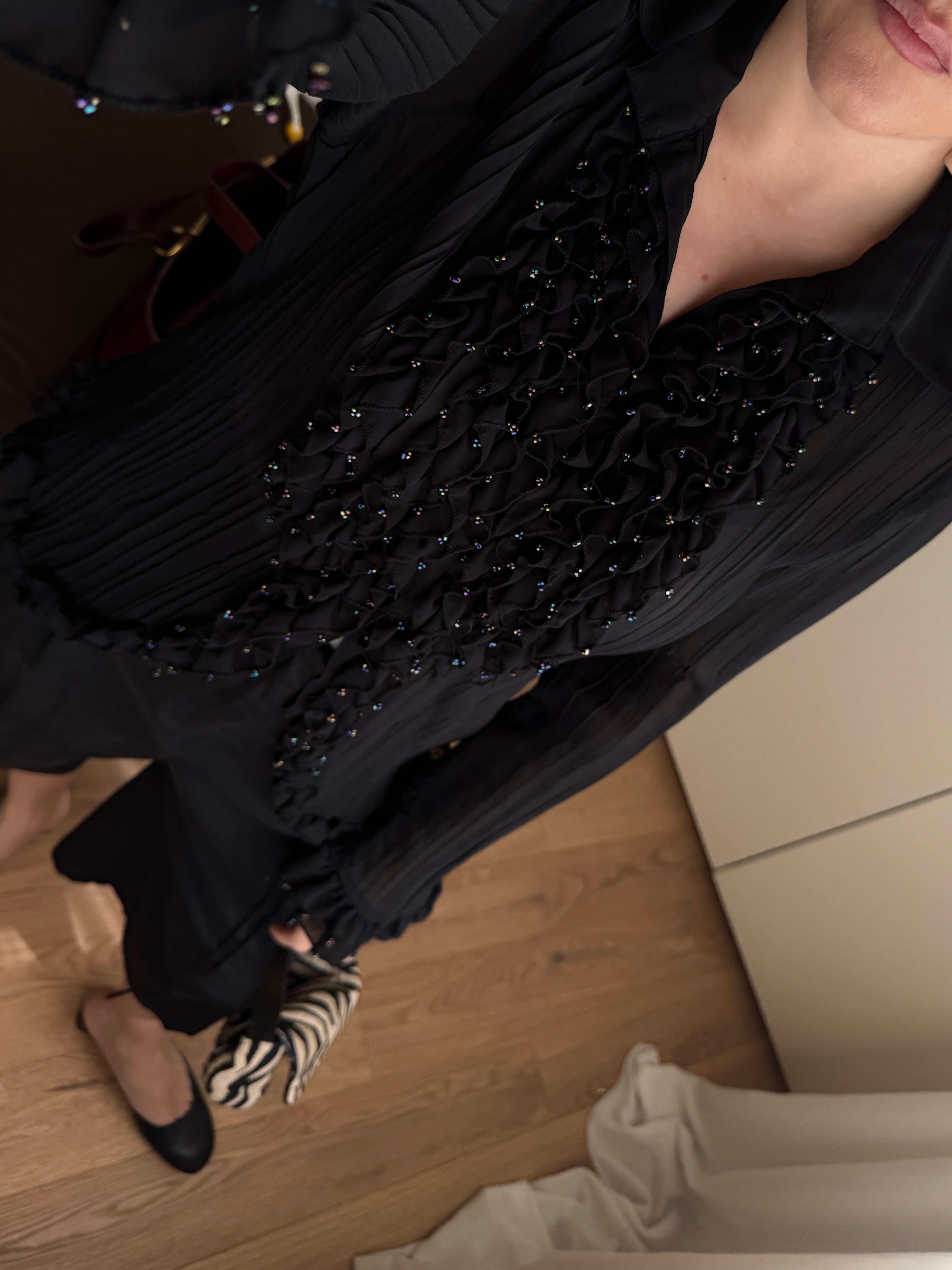 Blusa con rouches in viscosa nera