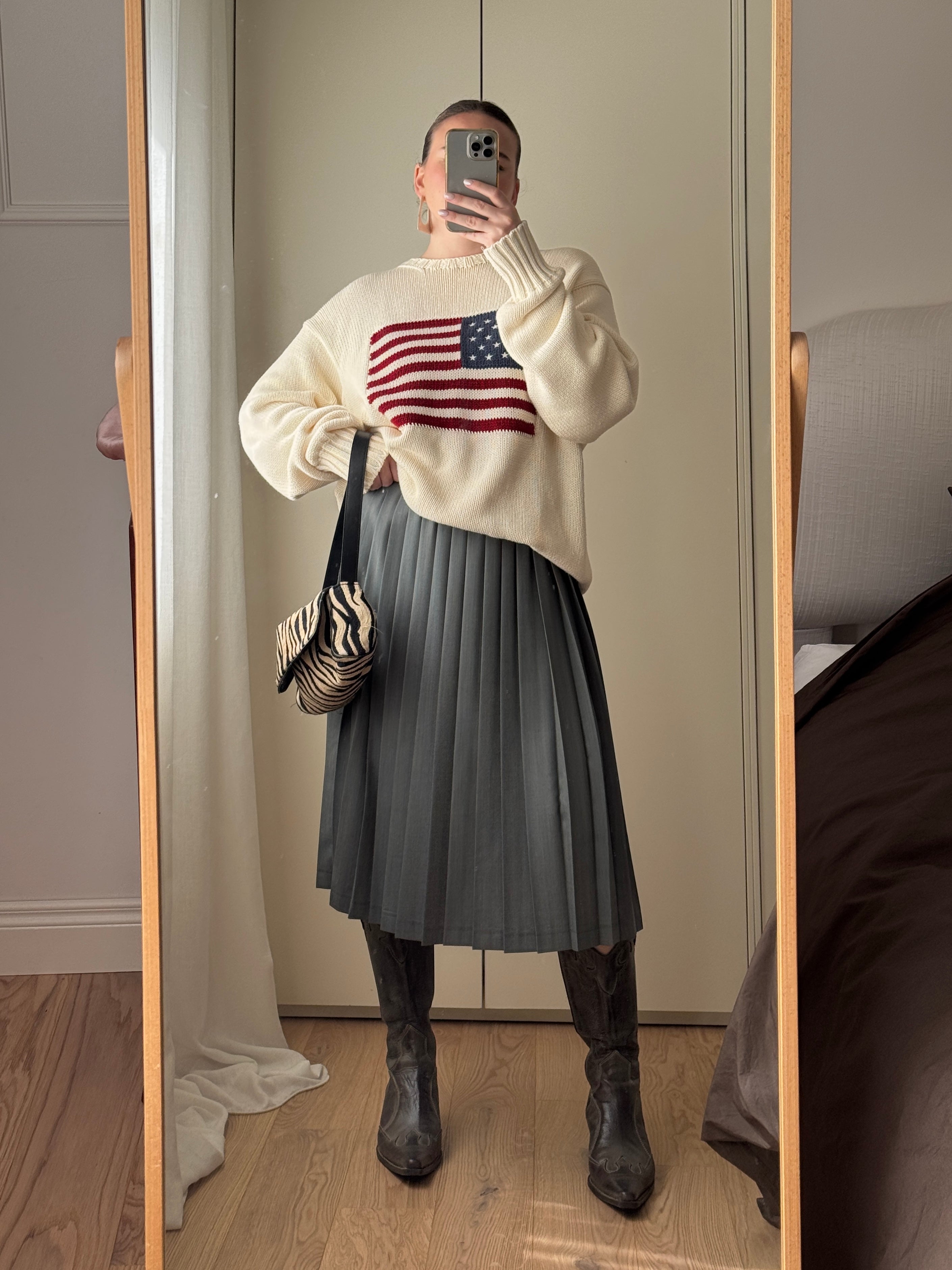 Gonna plissettata in fresco lana grigio ceruleo