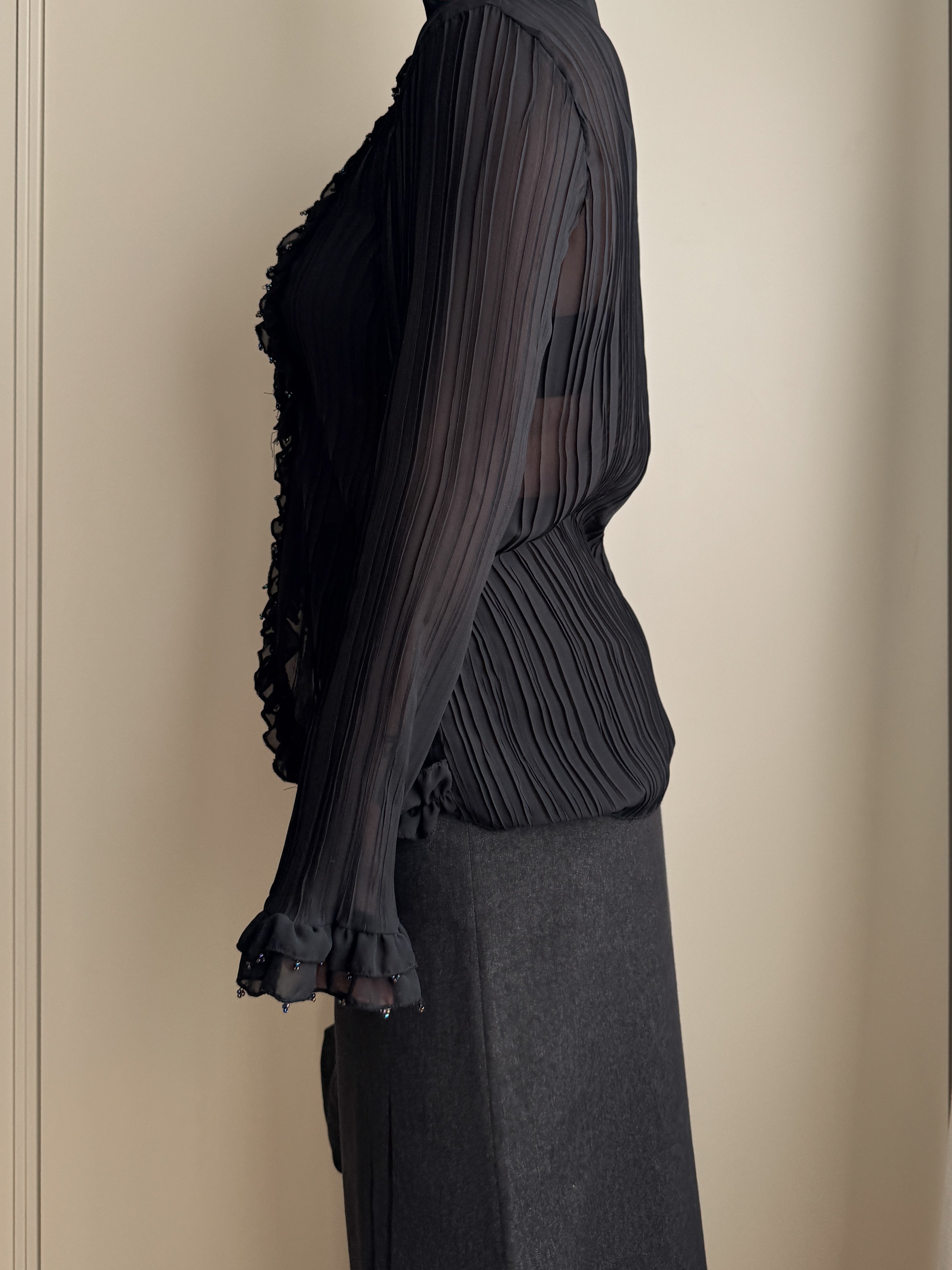 Blusa con rouches in viscosa nera