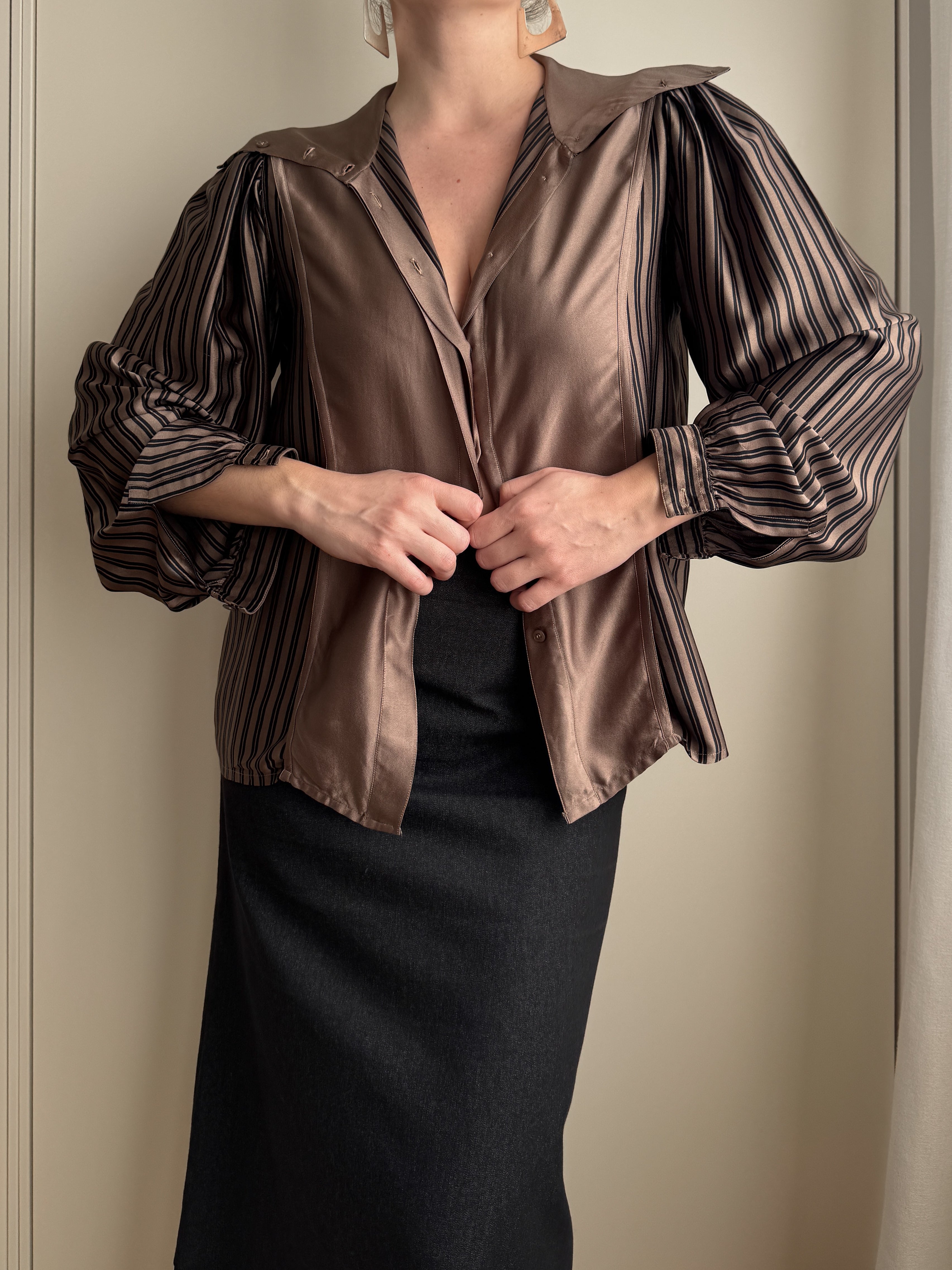 Blusa a righe in pura seta